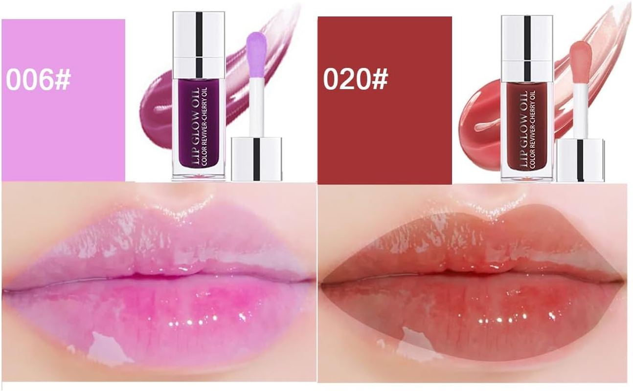 2 Colors Hydrating Plumping Lip Glow Oil - Moisturizing Gloss, Transparent Glossy Primer, Tint for Care and Dry Lips (006#+020#) - 012+015 image number 2