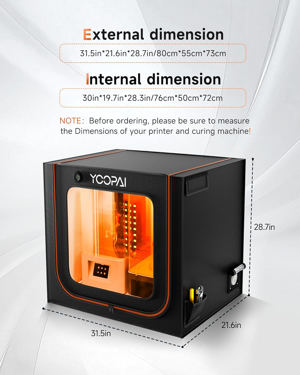 Large Resin 3D Printer Enclosure with Ventilation Kit LED Light, 3D Printer Vented Enclosure Tent Cover Eliminate Odors Dustproof Isolate Noise Compatible with LCD Resin UV 3D Printer image number 4