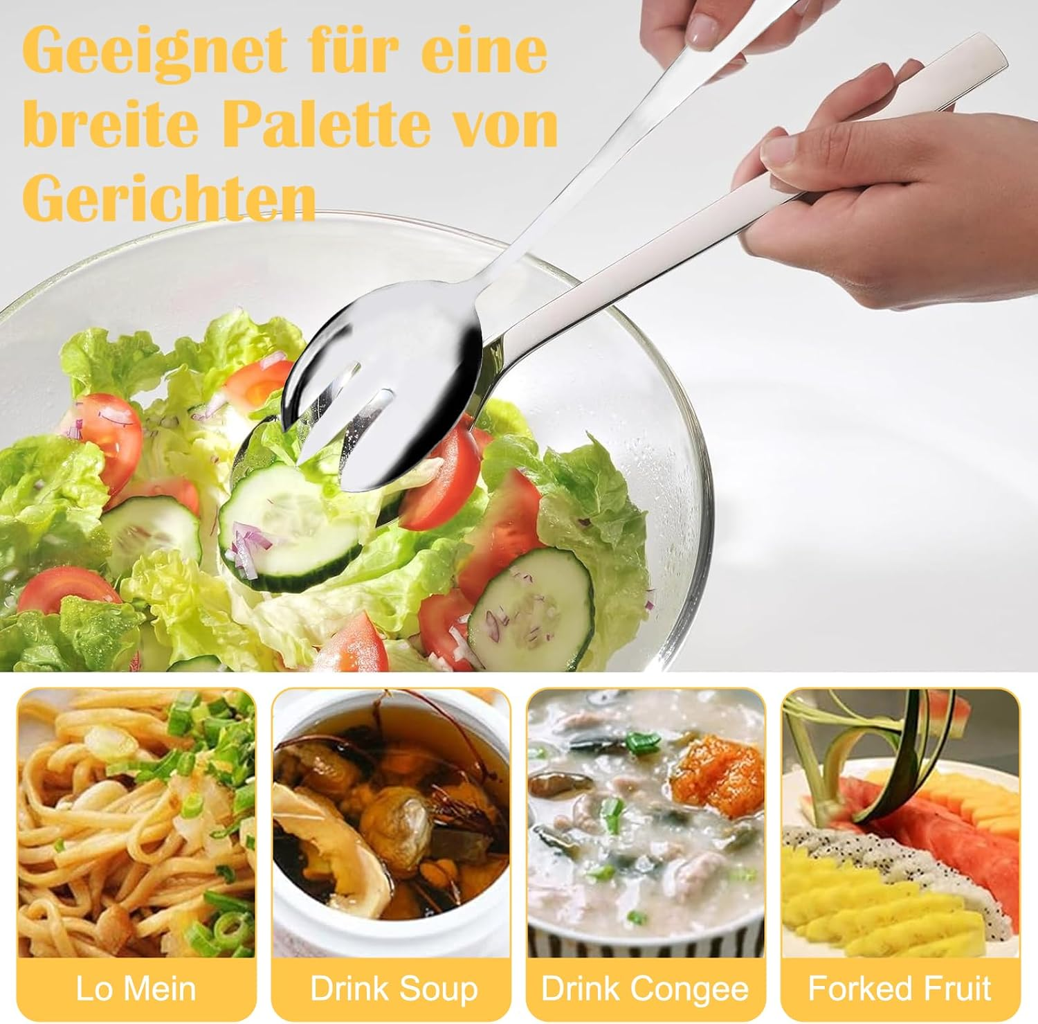 Set of 4 Salad Servers Stainless Steel Salad Spoons Salad Forks and Beautiful Salad Servers Set Stainless Steel Salad Fork Serving Spoon 19.5 Cm X 4.6 Cm image number 3