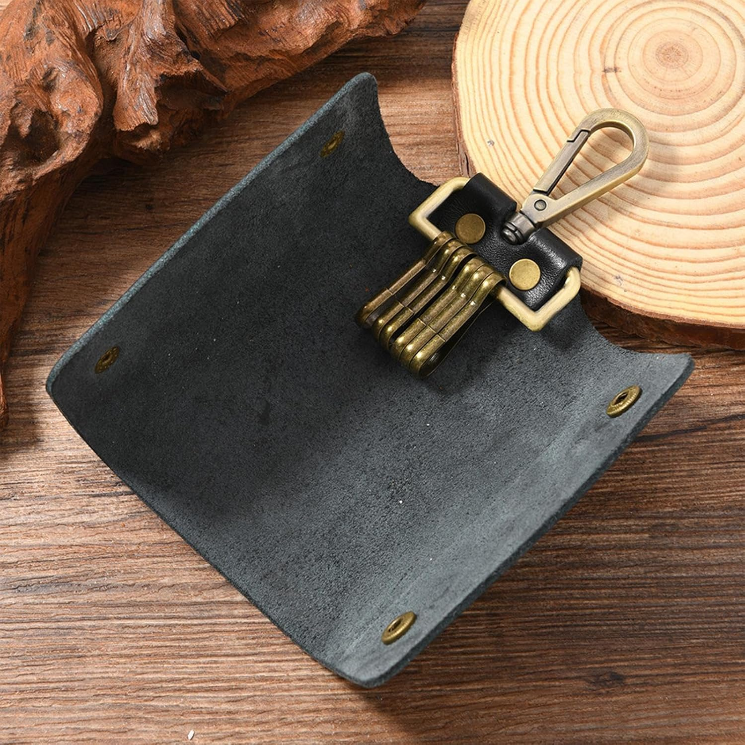 Key Wallet | PU Leather Key Organizer, Compact Wallet Organizer Retro Key Chain for Office School Belt Men Women, Black, Se R&eacute;f&eacute;rer Au Descriptif, Refer to Description image number 4