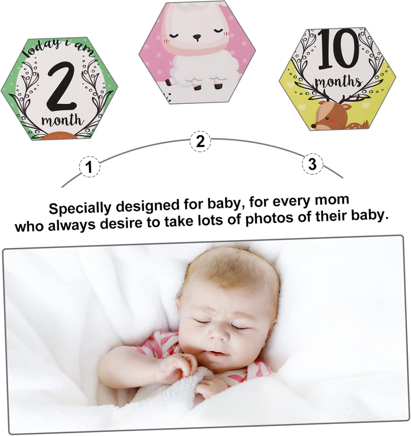 YARNOW 12PCS Monthly Milestone Cards Growth Recording Photo Props for Newborns Dual Sided Easy to Read Design for Capturing Development Moments image number 2