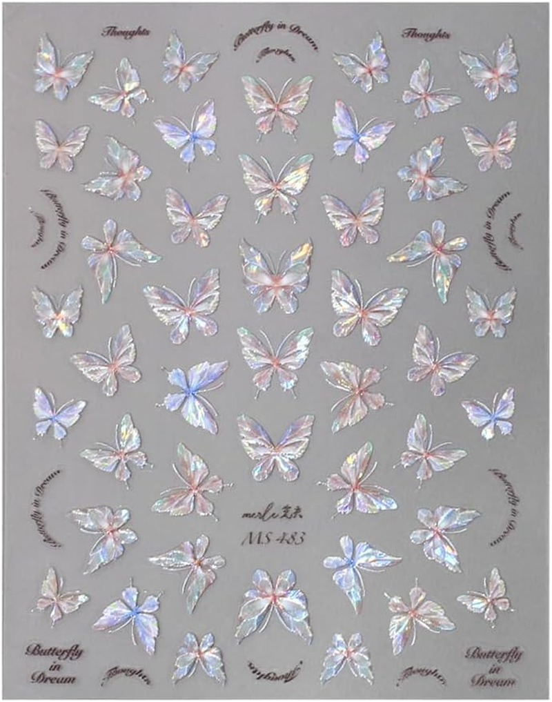 Proxima Direct 1Sheet 5D Laser Butterfly Nail Art Stickers Decals 5D Embossed Jelly Butterfly Nail Stickers,Nail Design Decals for Women'S Manicure Accessories (Butterflies-1) image number 2
