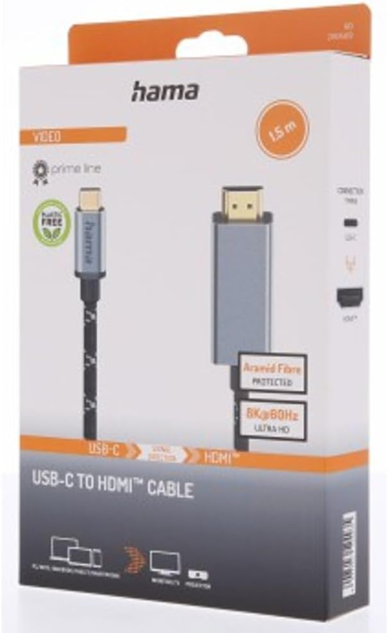 Hama Video Cable, USB-C Plug - HDMI Plug, Ultra-Hd 8K 60Hz, Aluminium, 1.5 M