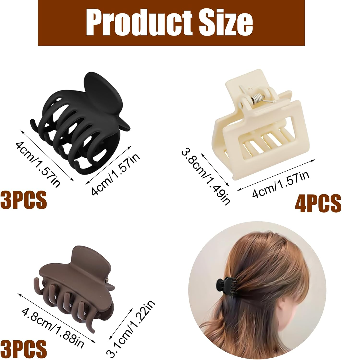 Set of 10 Hair Clips, Small Matt, 4 Cm Hair Clips, Women'S Set, Hair Clips with Double Row Teeth, Non-Slip Fashion Matte Haapanger, Thin Hair, Matte for Thin, Thick Hair (Natural Colours) image number 4