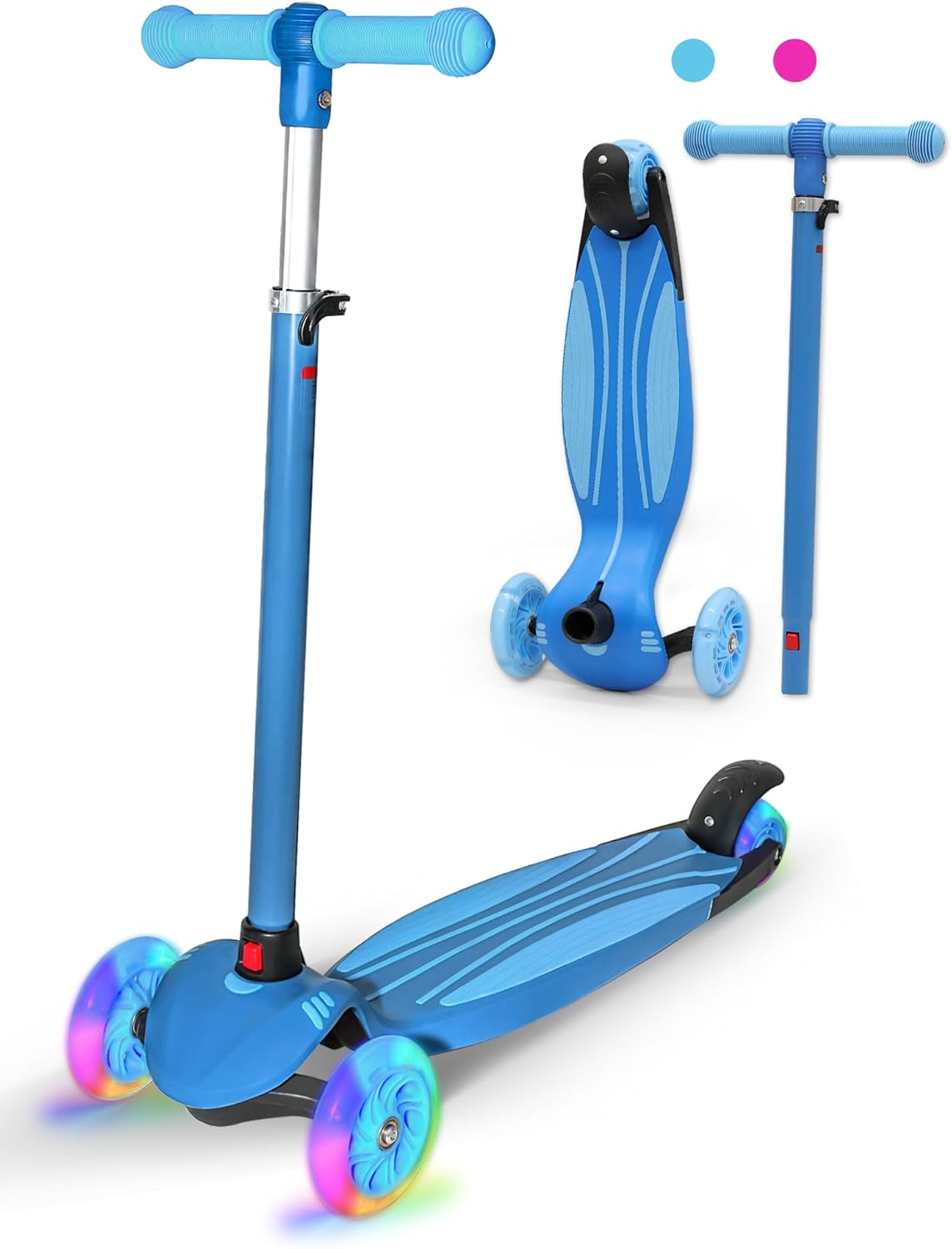 Kids Scooters for Boys Girls, 3 Wheel Kick Scooter with Light up LED Wheels, 3 Adjustable Height,R Ear Brake,Lean to Steer, Detachable ＆ Portable Lightweight Scooter for Children Ages 3-12