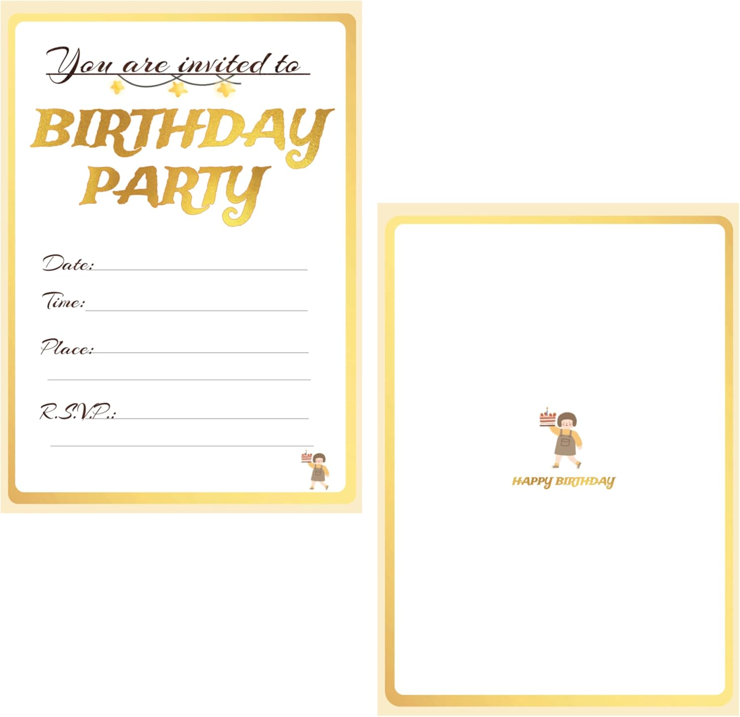 20 Birthday Invitation Cards with Envelopes,Uniquely Designed Birthday Cards for Children,Men, Women and Kids (Golden) - Colorful image number 7