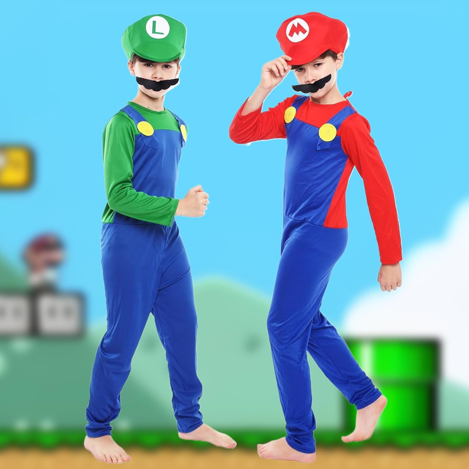 Boys Super Brothers Costume Plumber Cosplay Halloween Costume for Kids Adult with Accessory image number 6