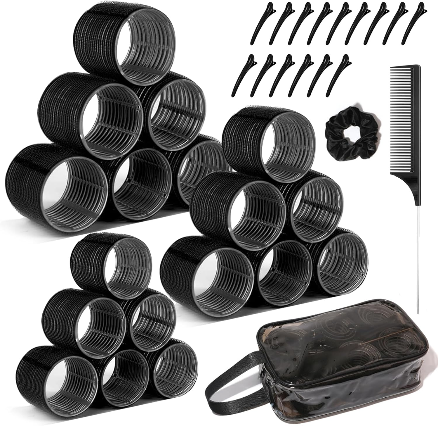 Curler Set, 18 Pieces Curls Self-Adhesive Hair Rollers 3 Sizes 60 Mm 48 Mm 36 Mm with 15 Clips Hold Hair Rollers for Long Medium Hair image number 6