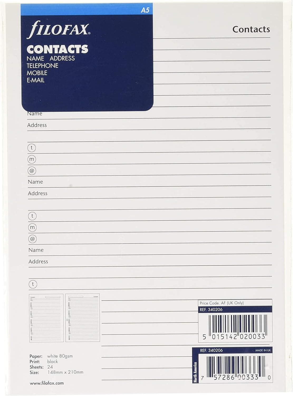 Filofax A5 Name/Address/Phone/Fax (B340206) image number 3