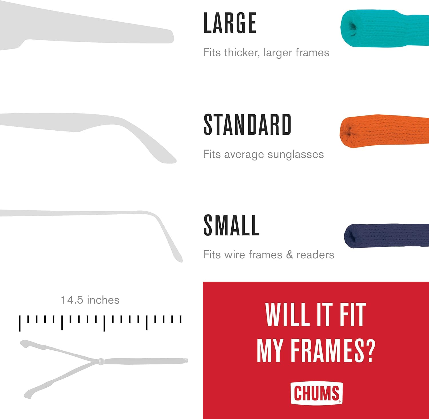 Chums Original Large Frame Cotton Retainer - Unisex Eyewear Keeper for Sunglasses - Made in USA (Large-End, Tangerine) image number 5