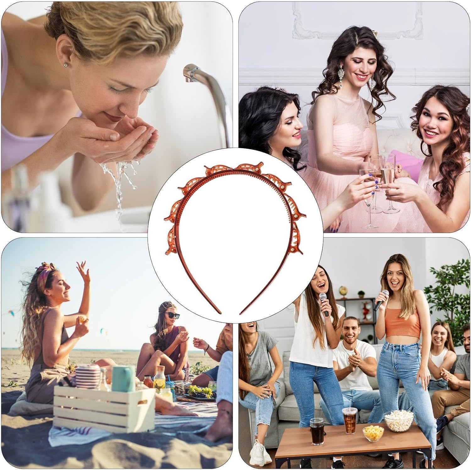 Pack of 2 Headband with Clips, Butterfly Clip Headband, Headband Clip, Double Bangs Hairstyle Hairpin, for All Hair Types and Hairstyles (Black and Brown) image number 5