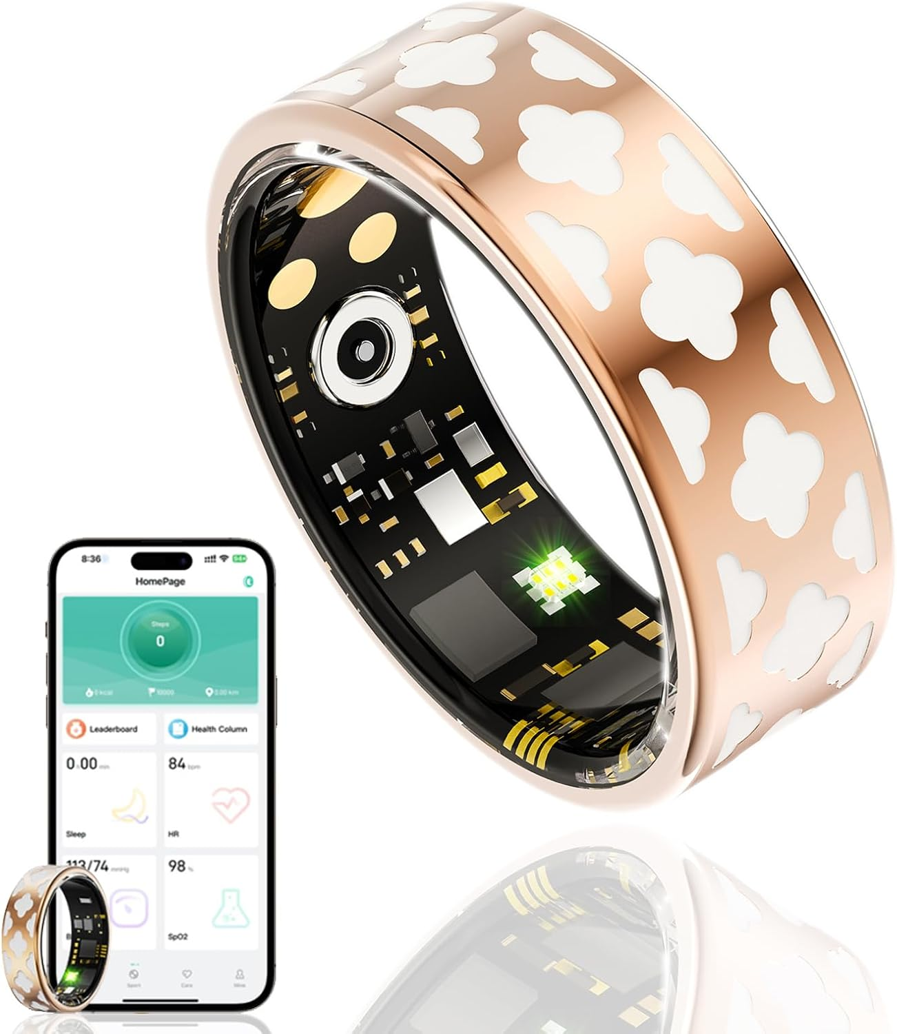 Smart Ring Health Management, Crystal Charging Case, Compatible with Android/Iphone, 8 Sports Modes, 3 Data Measurement Functions, IP68 Waterproof, USB Magnetic Charging (9) image number 1