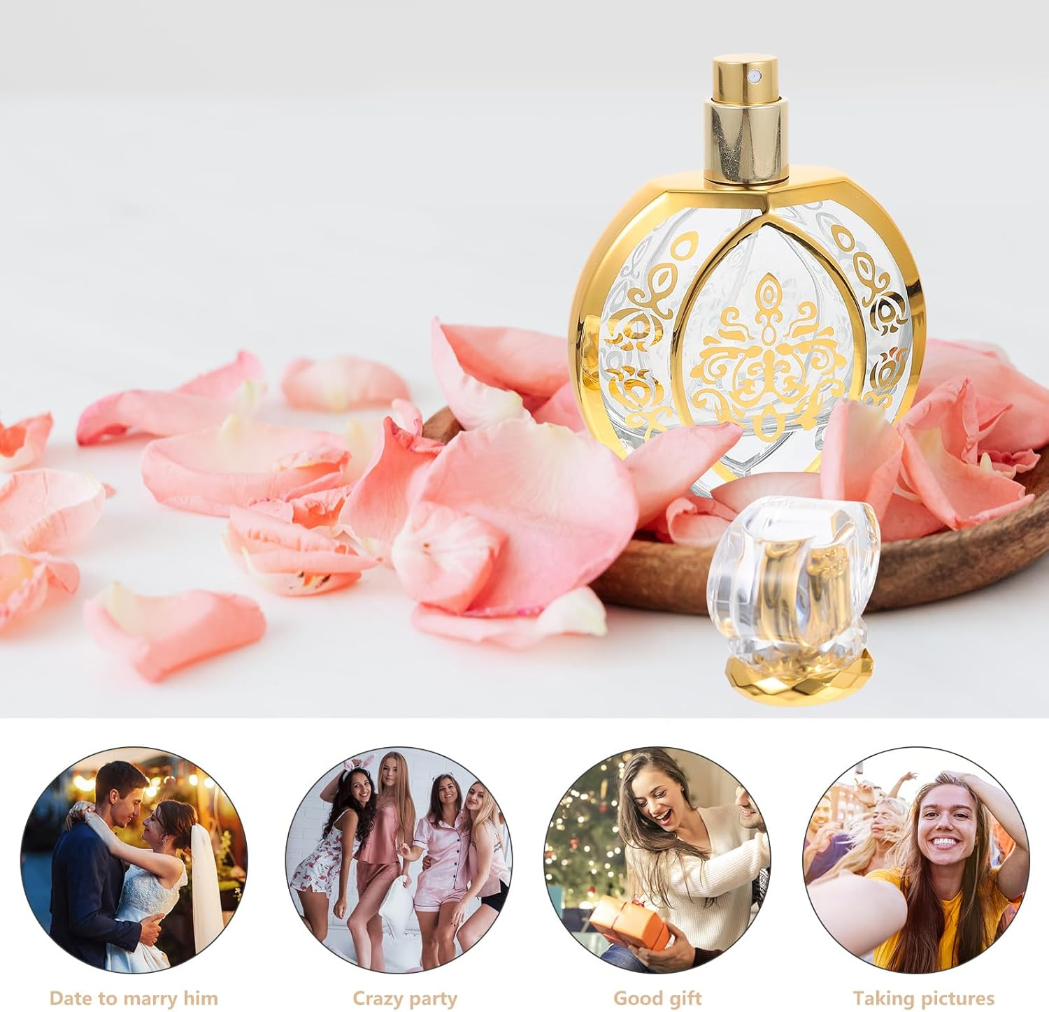 Zerodeko Vintage Glass Perfume Bottle with Gold Stamping Refillable Spray Atomiser for Travel and Cosmetic Liquids Portable Fragrance Dispenser image number 4