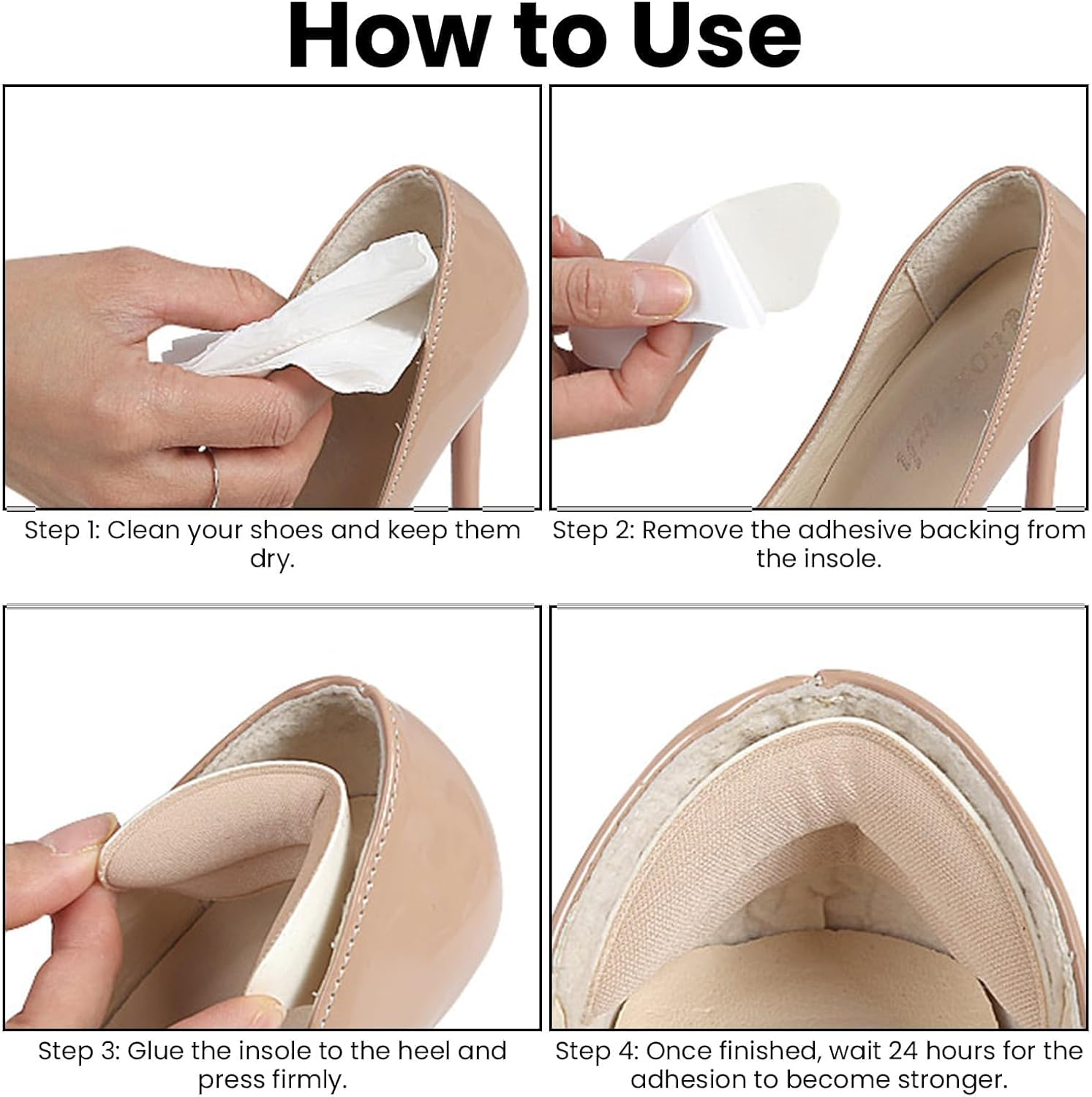 YBVABE Heel Grips Liner Cushions Inserts for Loose Shoes - 6 Pieces Gel Heel Pads Snugs for Shoe Too Big Shoes, Improved Fit and Comfort Filler for Men & Women, Stop Heel Slip and Blister (Beige) image number 4