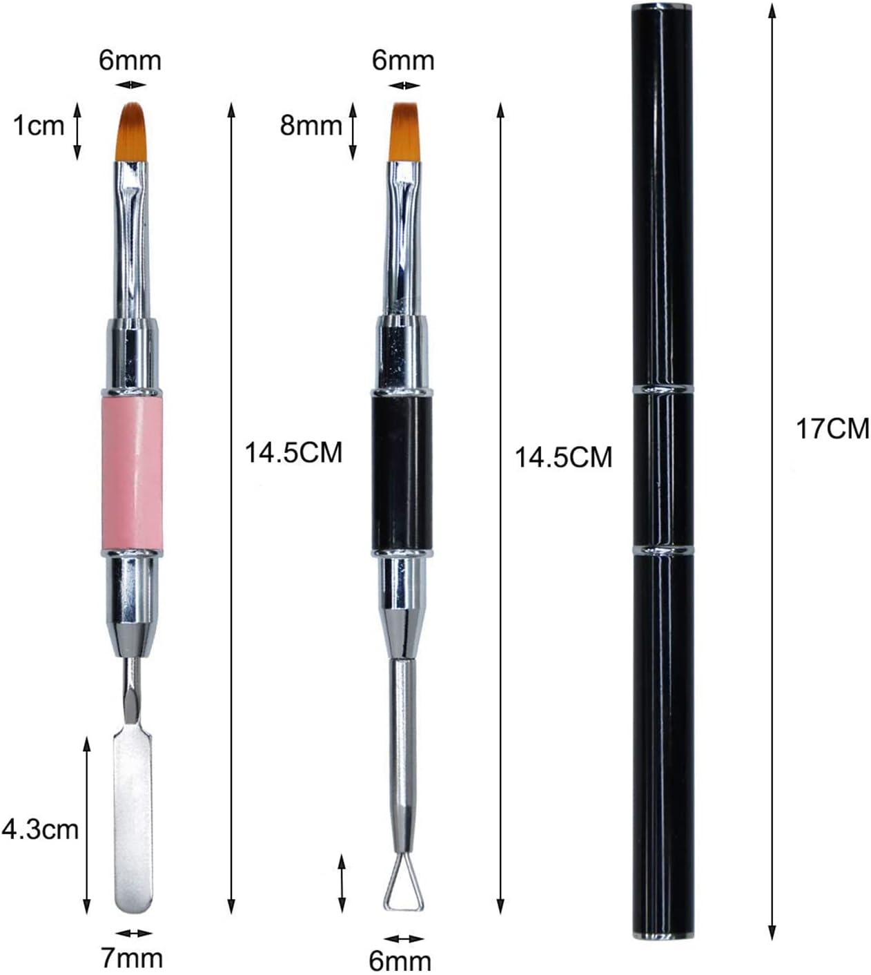 Kalolary 2Pcs Acrylic Dual-Ended Poly Gel Nail Brush, Gel Picker and Nail Pusher Peeler Scraper, Nail Polish Cuticle Remover Stainless Steel Gel for Nails Extension(Pink&Black) - Blue + Purple image number 7