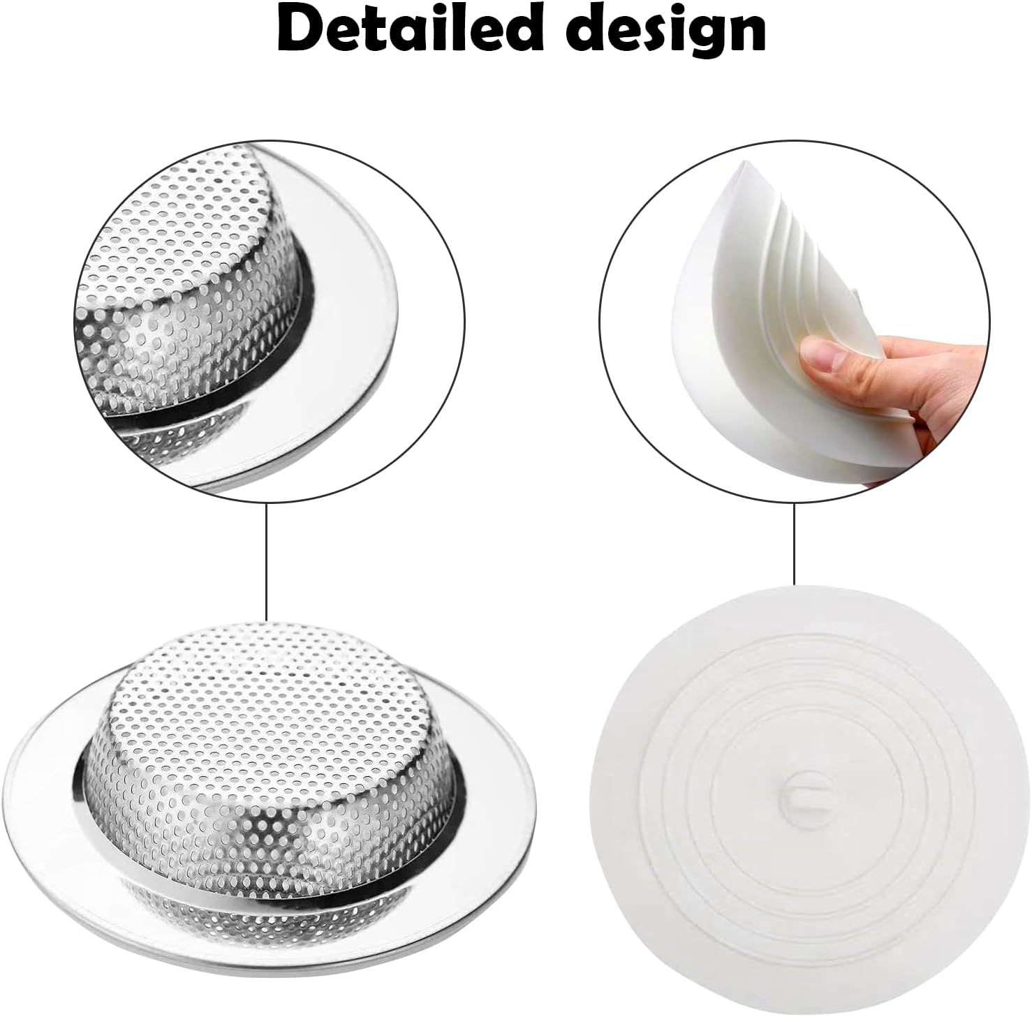 Meikurs Sink Strainer Stopper 4 Pack, Universal Silicone Sink Drain Plug Cover, Drain Water Stopper, 11CM Stainless Steel Sink Drain Strainer, Food Catcher for Kitchen Sink image number 4
