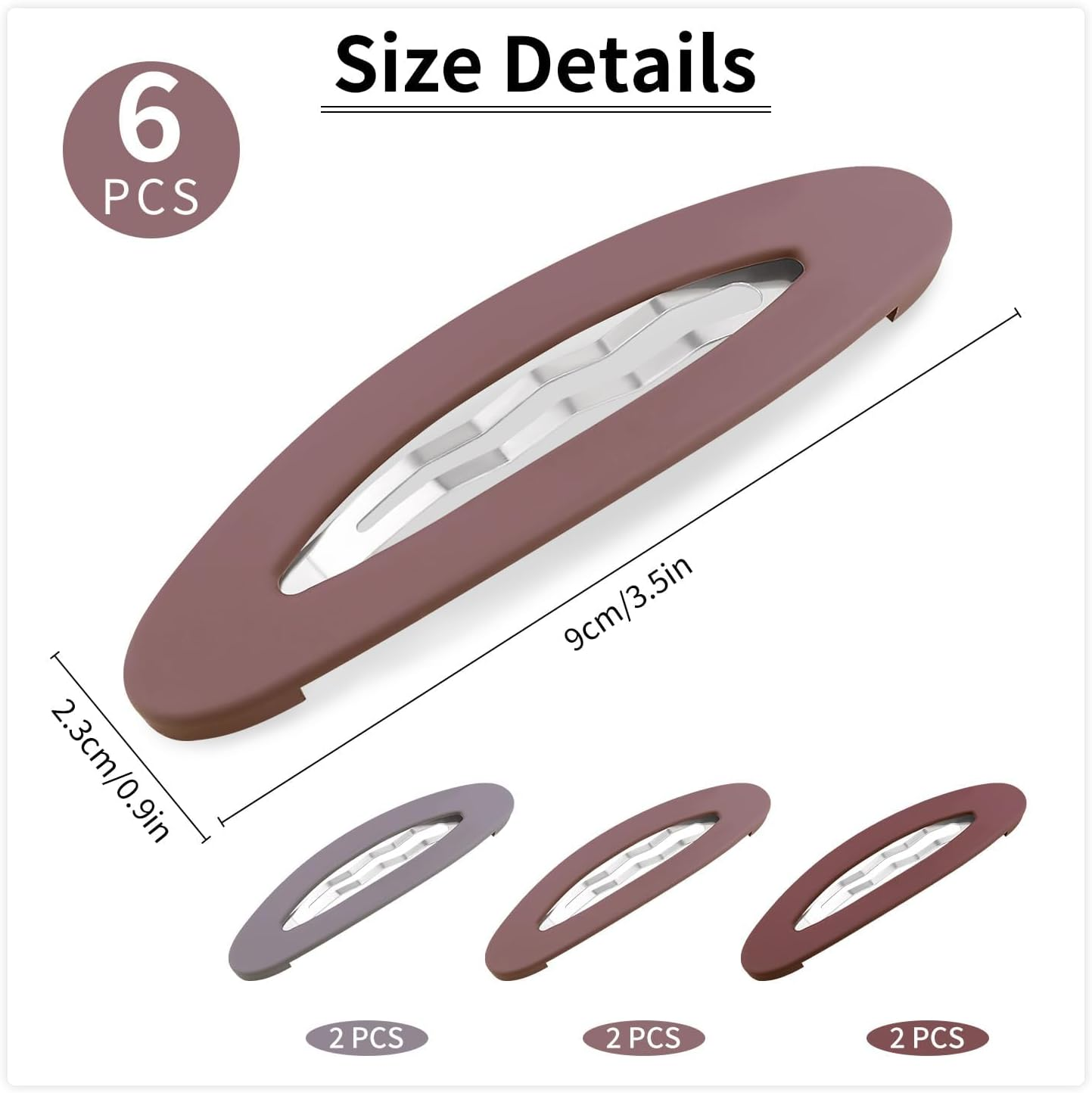6Pcs 9Cm Large Snap Hair Clips Burgundy Matte Snap Hair Barrettes for Girls Women Hair Accessories (3 Color 02) image number 6