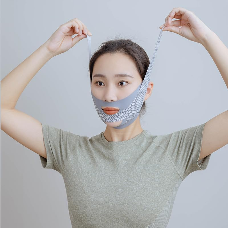 Chin Lifter for Double Chin,Face Lift Band,Breathable, Soft and Comfortable Lifting Mask for Women Remove Double Chin (Grey) image number 4