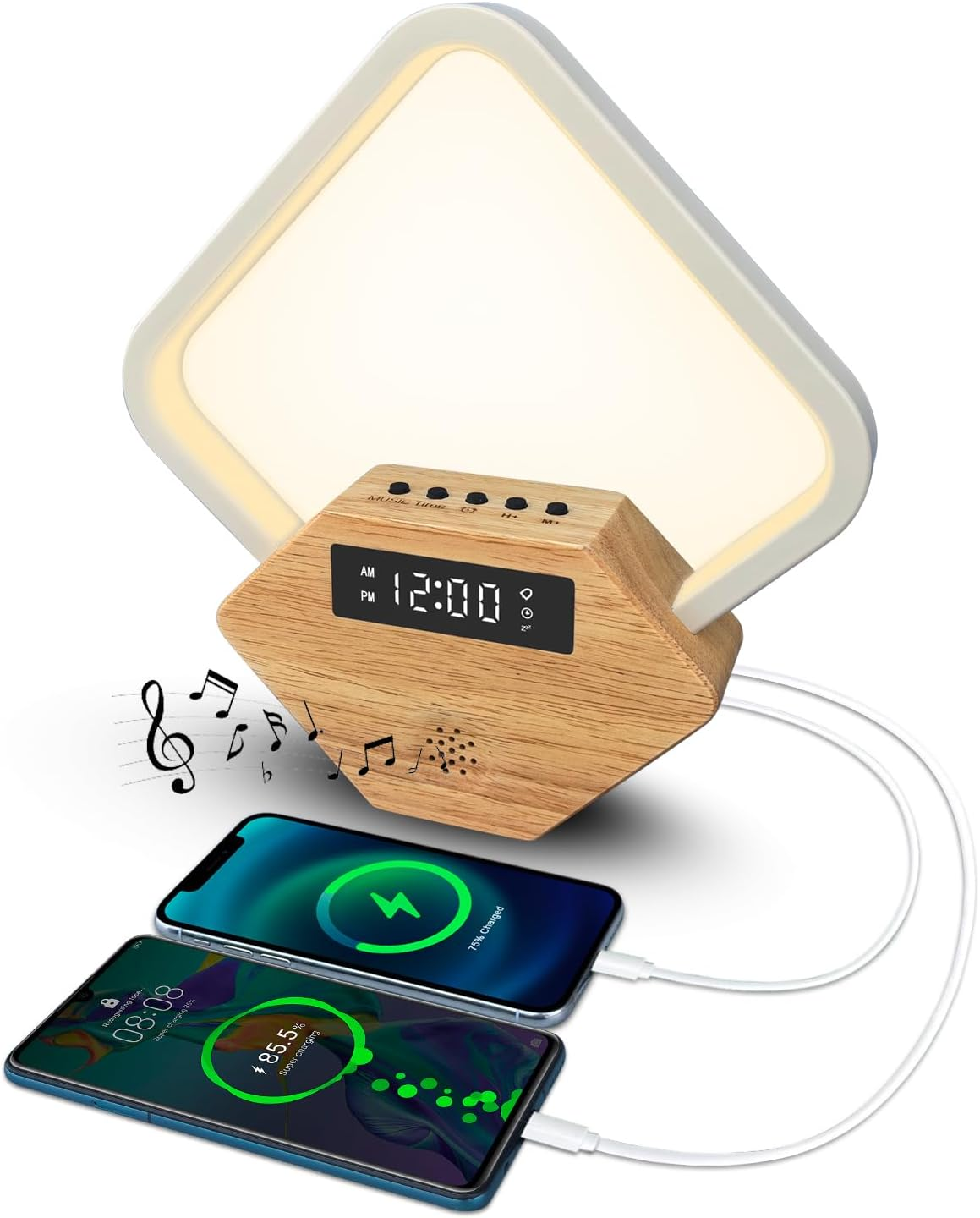 Xunhomon Sunrise Alarm Clock for Bedrooms Heavy Sleepers 15 Sleep Sounds White Noise Machine Baby 3 Color Table Lamp 10 Ringtones for Audit with QC3.0 & PD22.5W USB C Fast Charger image number 4
