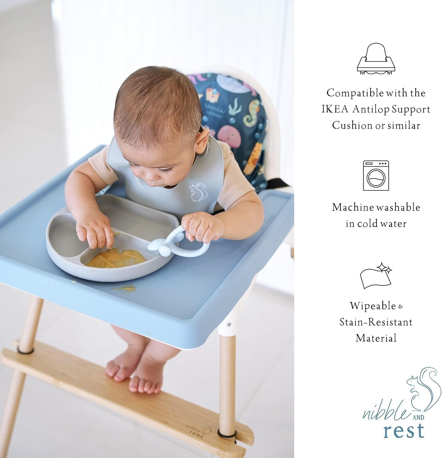 Nibble and Rest Highchair Cushion Cover, Compatible with IKEA Antilop Highchair, Stain-Proof, and Wipeable (Cushion NOT Included) (Funflorals) image number 5