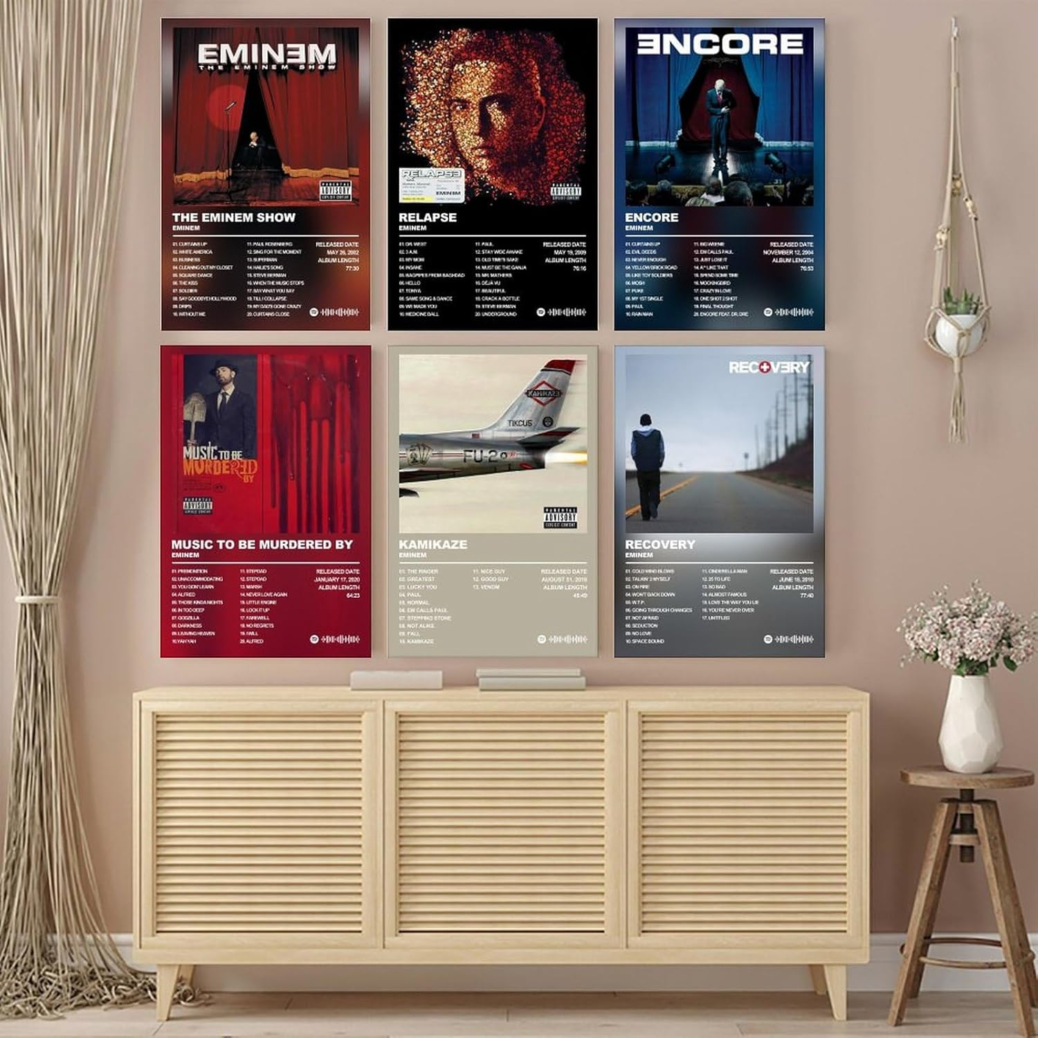 Eminem Poster Rapper Music Album Poster a Set of 6 Canvas Posters Room Aesthetic Festival Gift Family Bedroom Decor Wall Art Home08X12Inch(20X30Cm) Unframe-Recovery Kamikaze Encore Relapse Eminem Pos