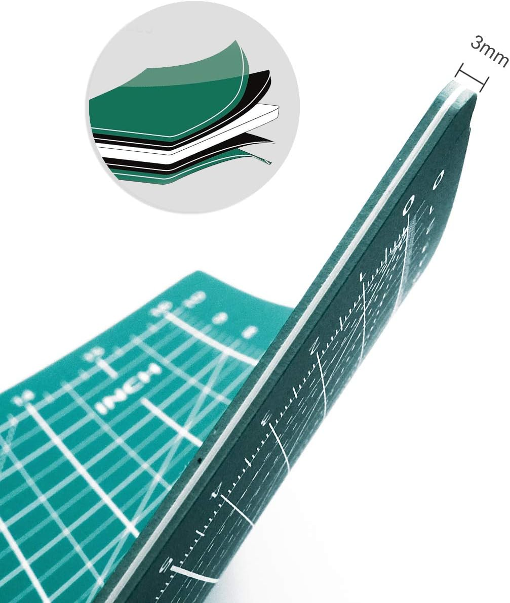 TCAIRG Self Healing Cutting Mat 18 Inchx12 Inch Non-Slip PVC Double Sided 5-Ply A3 Art Craft Rotating Mat, Rotary for Quilting, Sewing Crafts Hobby Fabric Precision Scrapbooking Project -GREEN image number 2