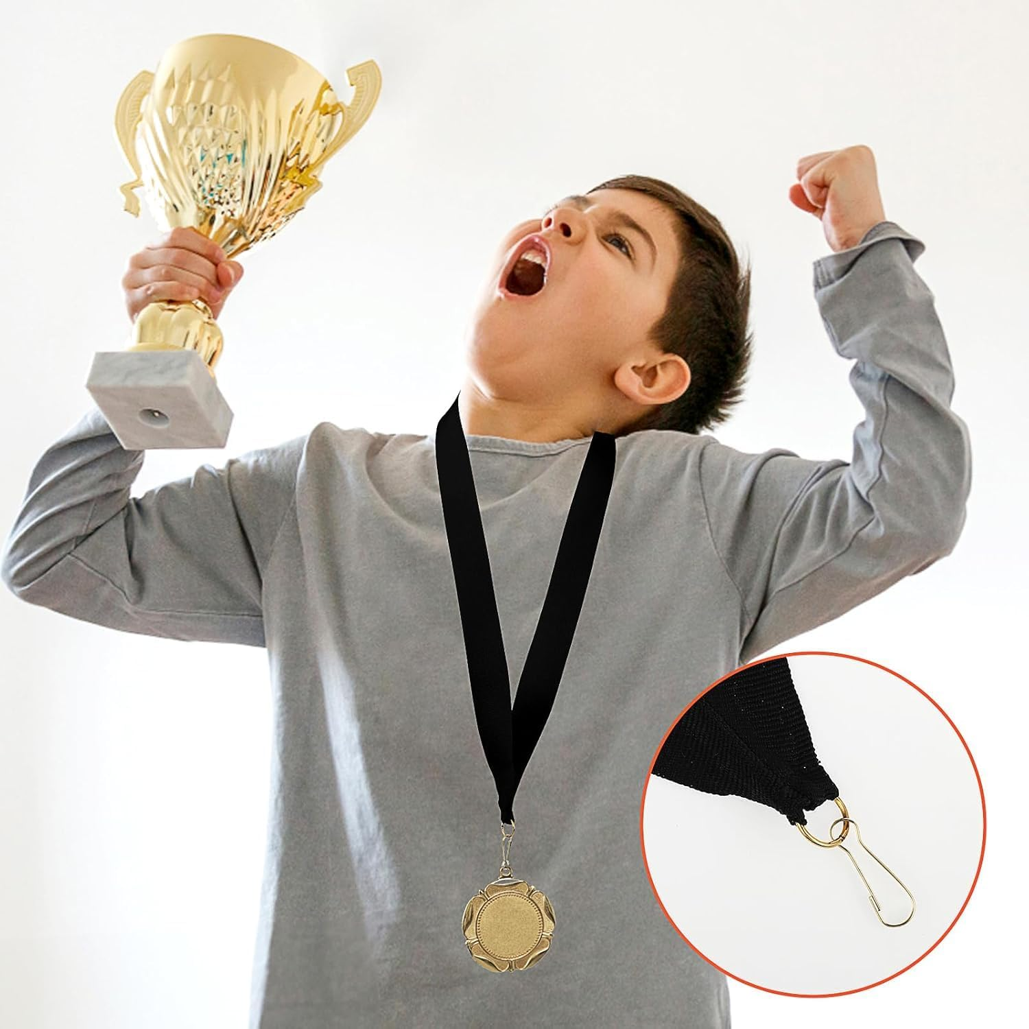 Songholee 20Pcs Medal Lanyard Awards Ribbons Award Ribbons Medal Neck Ribbons Flat Neck Ribbons Lanyard Keychain Hook Tie Competition Award Ribbon Rosette Polyester Sports - Red White Blue image number 3