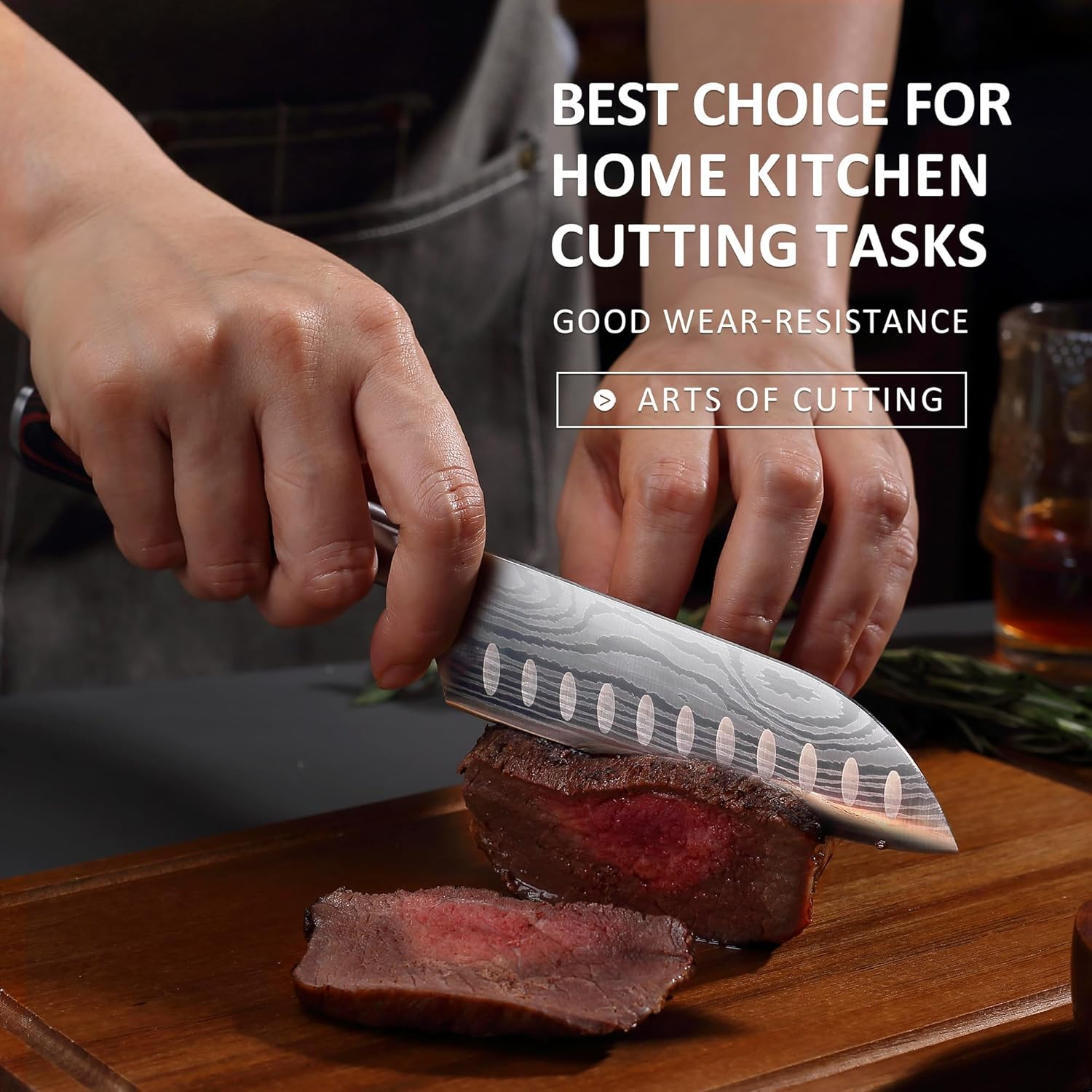 PAUDIN 5 Inch Santoku Knife, Ultra Sharp High Carbon German Stainless Steel Blade with Ergonomic Handle, Professional Kitchen Knife for Cutting Vegetables,Fruits and Meat image number 3