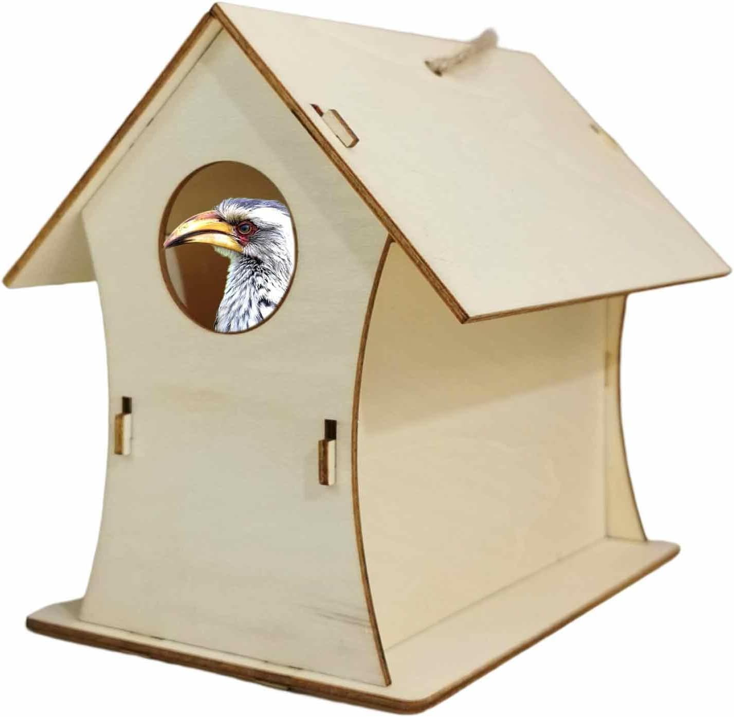 Wooden Bird Houses for Outside, Hummingbird Nest Garden Decor, Multi-Purpose Wild Bird Nesting Box, Natural Finch Bird Houses for Wren, Swallow, Sparrow, Hummingbird 12X10Cm