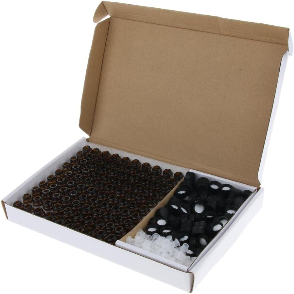 Harayaa 100 Pieces Empty Amber Vials for Essential Oil Perfumes Reagents - Brown, 3Ml