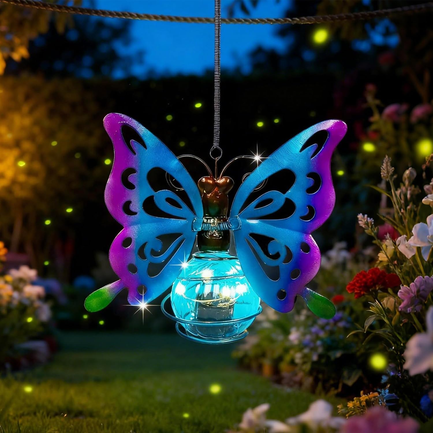 UOY Solar Lights for Outdoor Garden Decoration Outdoor Solar Glass, Butterfly Solar Glass, Waterproof Garden Light, Hanging Light Decoration, Solar Lanterns for Outdoor Garden, Solar Lantern For image number 3