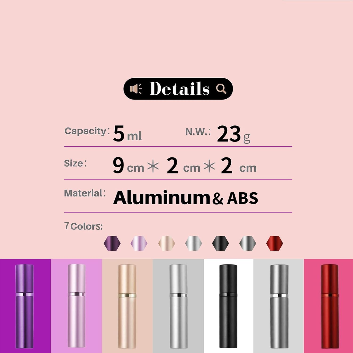 Aufew 2Pcs Perfume Atomizer Bottle(5Ml), Refillable Portable Mini Perfume Atomizer for Travel, Leakproof Pump Perfume Spray Bottle Atomizer for Man and Woman (Pink+Red) - Pink+Red image number 3