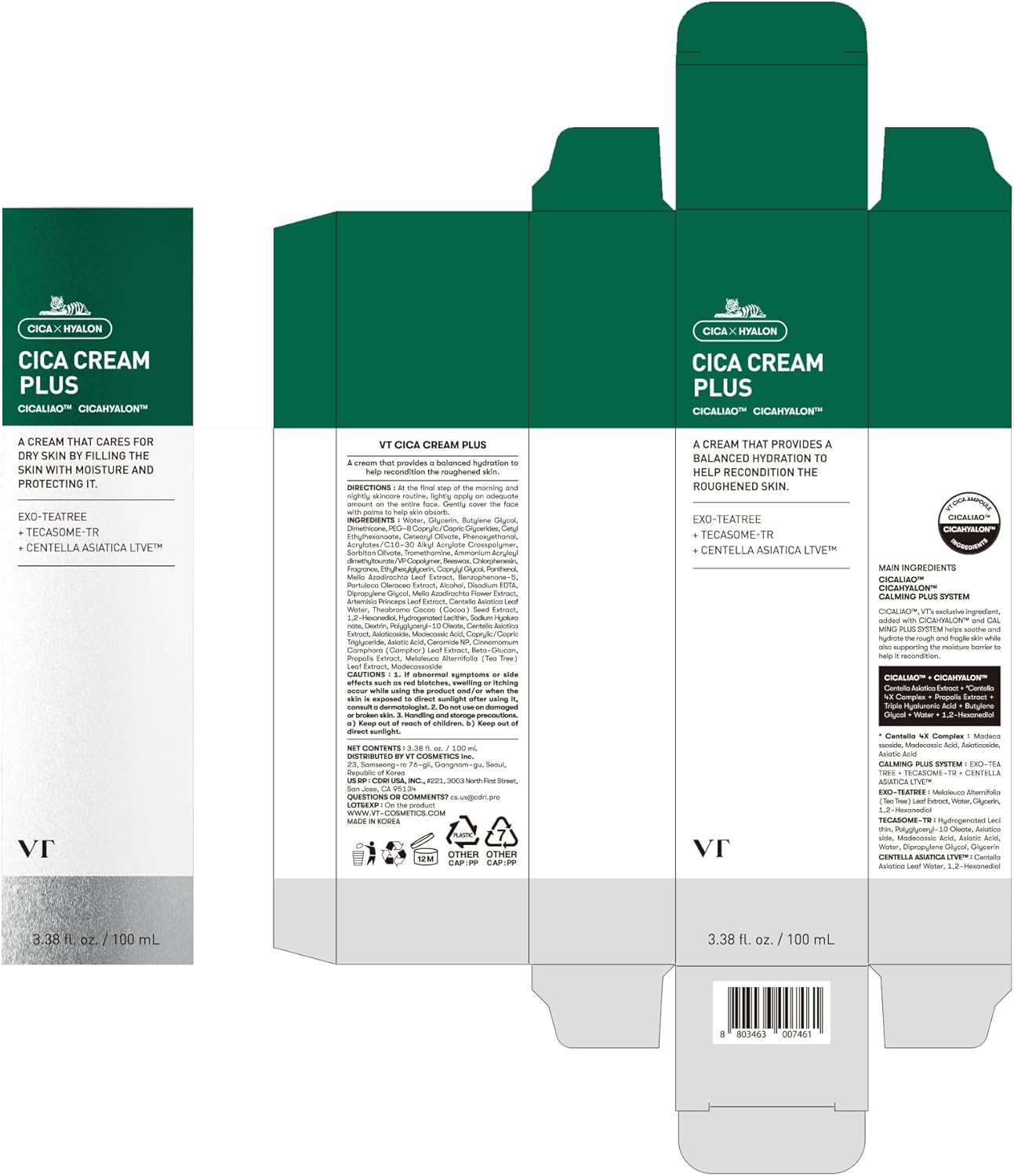 VT COSMETICS Cica Cream Plus, Hydrating & Calming Face Moisturizer with Centella Asiatica, Lightweight Soothing Cream for Acne, Oily, Dry and Sensitive Skin, Korean Skincare for Acne Prone Skin image number 1