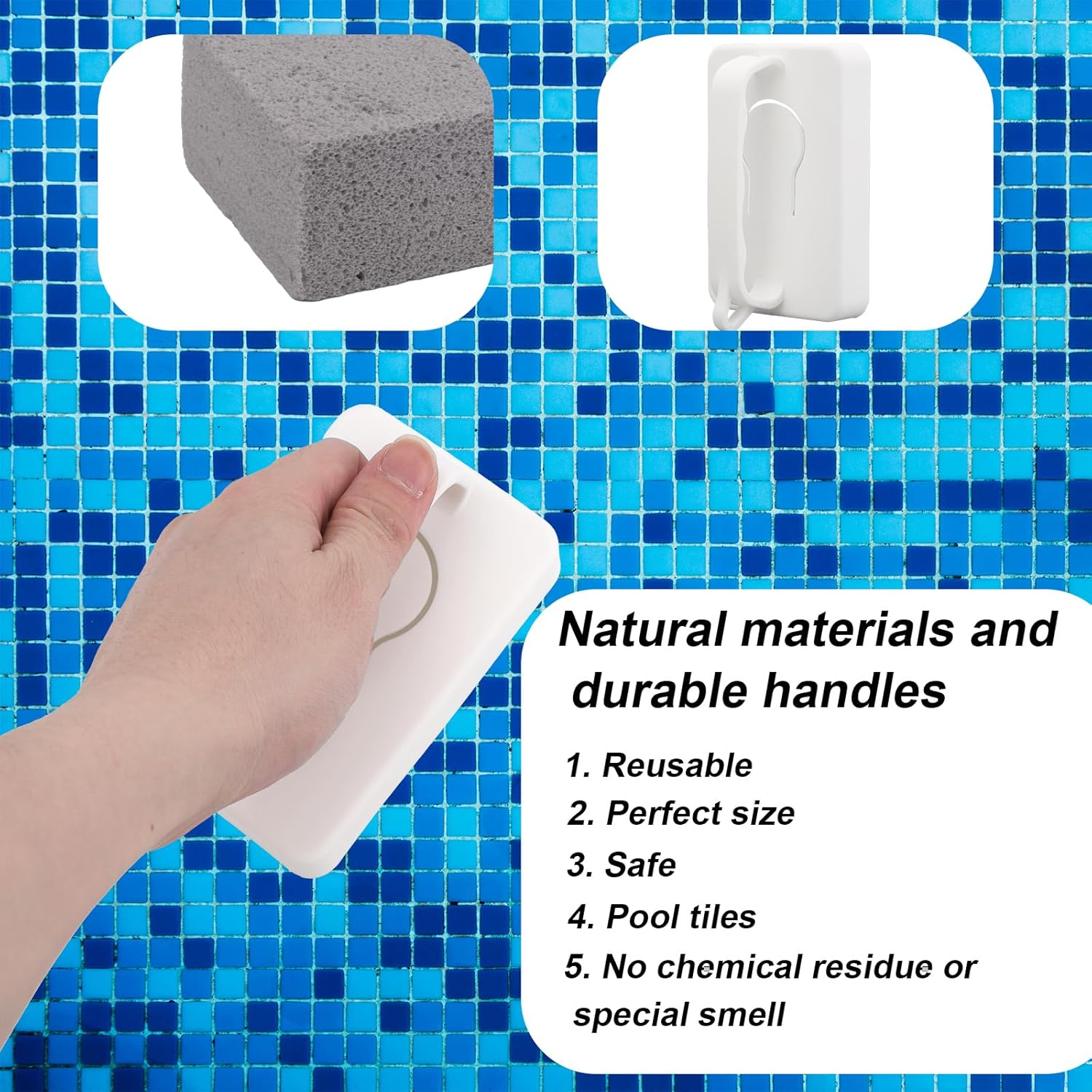 BOXOB 6Pcs Pool Cleaning Block with Handle, Pool Pumice Stone Barbecue Cleaning Brick Stain Remover Stones for Bathroom Kitchen Spa Sink Tile Grout Concrete