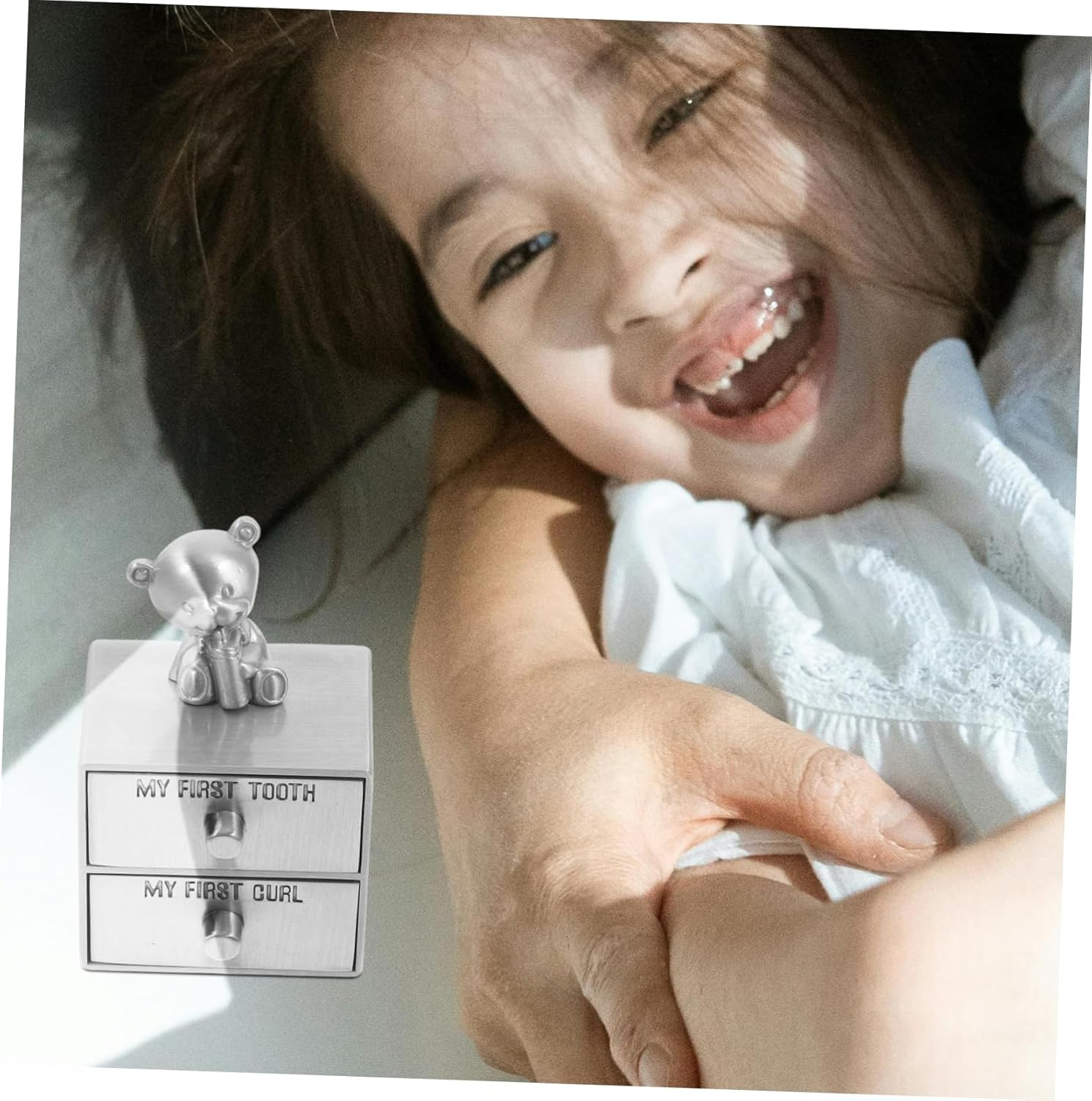 Ibasenice Teeth Storage Box Metal Drawer Type for First Lost Deciduous Tooth and Curl Keepsake Box image number 3