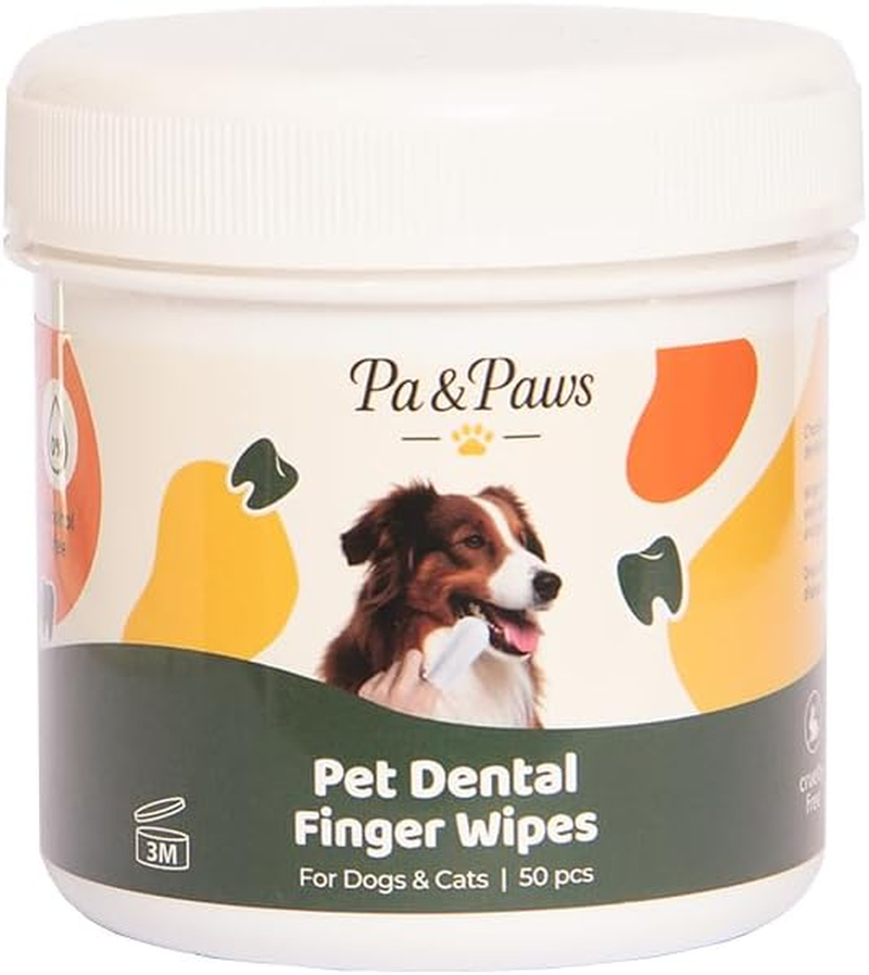 Pa & Paws Pet Dental Finger Wipes &ndash; 50Pcs | Fresh Breath & Oral Hygiene for Dogs & Cats | Peppermint | Safe & Easy Pet Tooth Cleaning