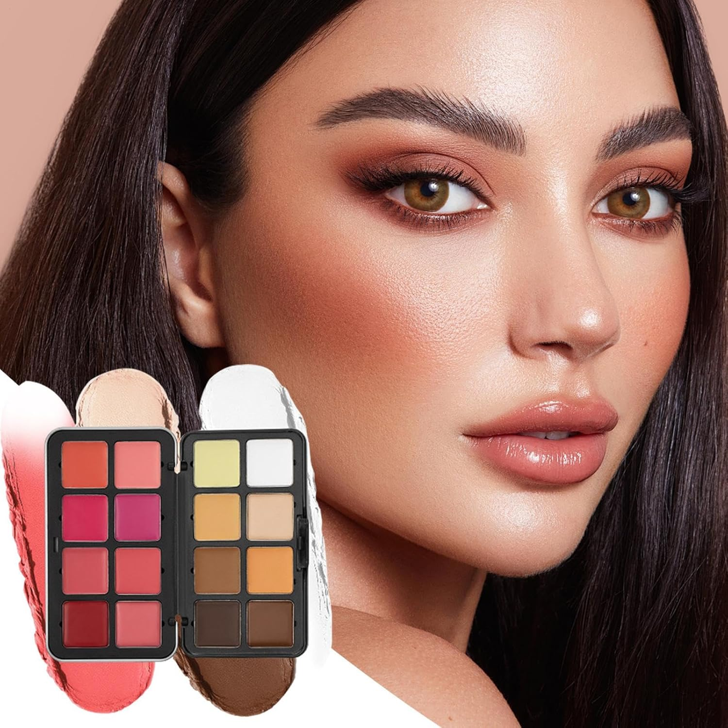 Cream Blush Palette | 16-Color Eye Shadow Palette Makeup Blush | Waterproof Bronzer Foundation for Contour Cheeks Women Girls Work Travel Party Christmas Birthday Wedding image number 1