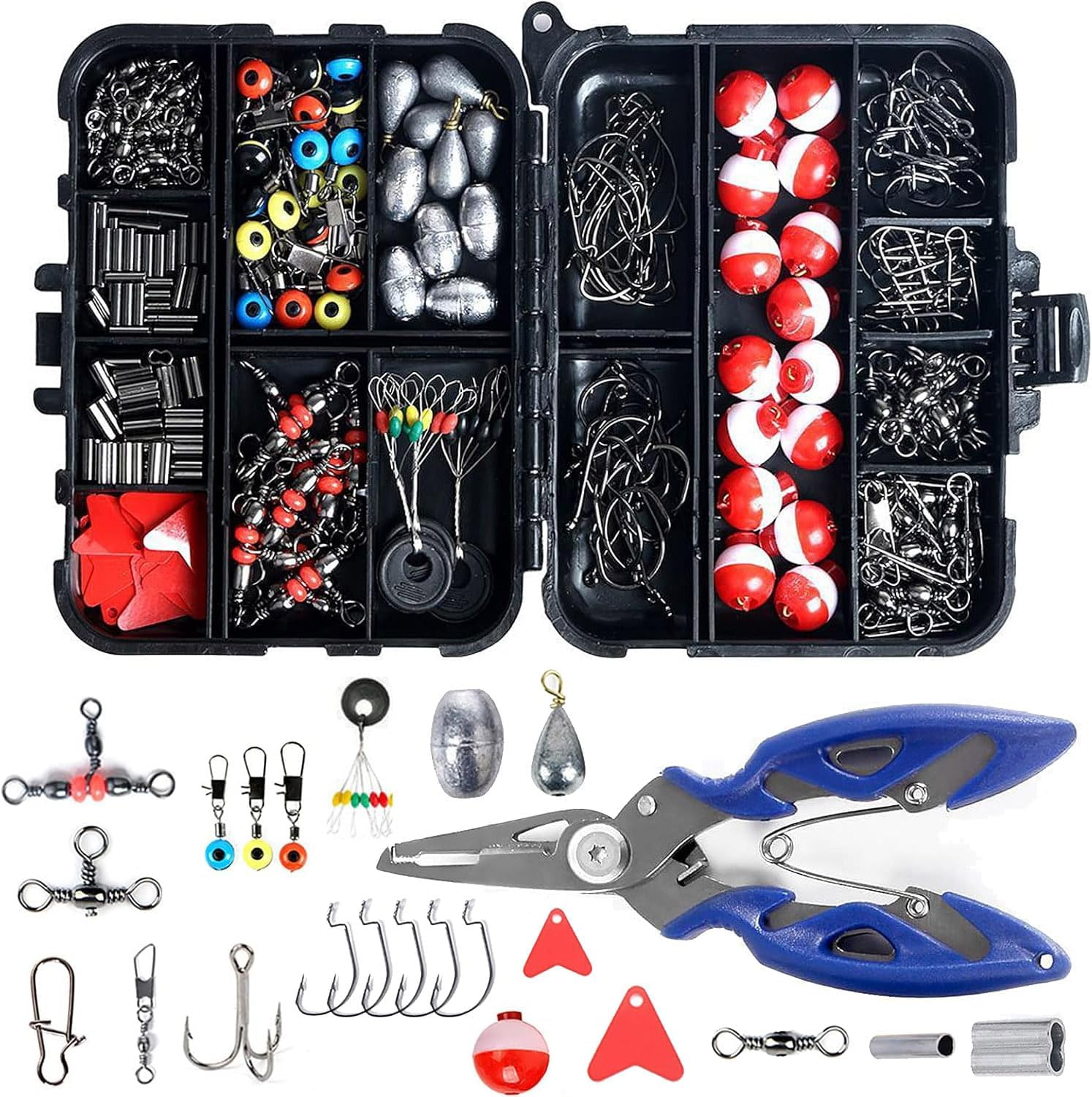 IONPSHG 263Pcs Fishing Accessories Set Fishing Accessories Kit Lure Sea Fishing Rocky Fishing Set with Tackle Box Including Plier Jig Hooks Sinker Weight Swivels Snaps Sinker Slides image number 1