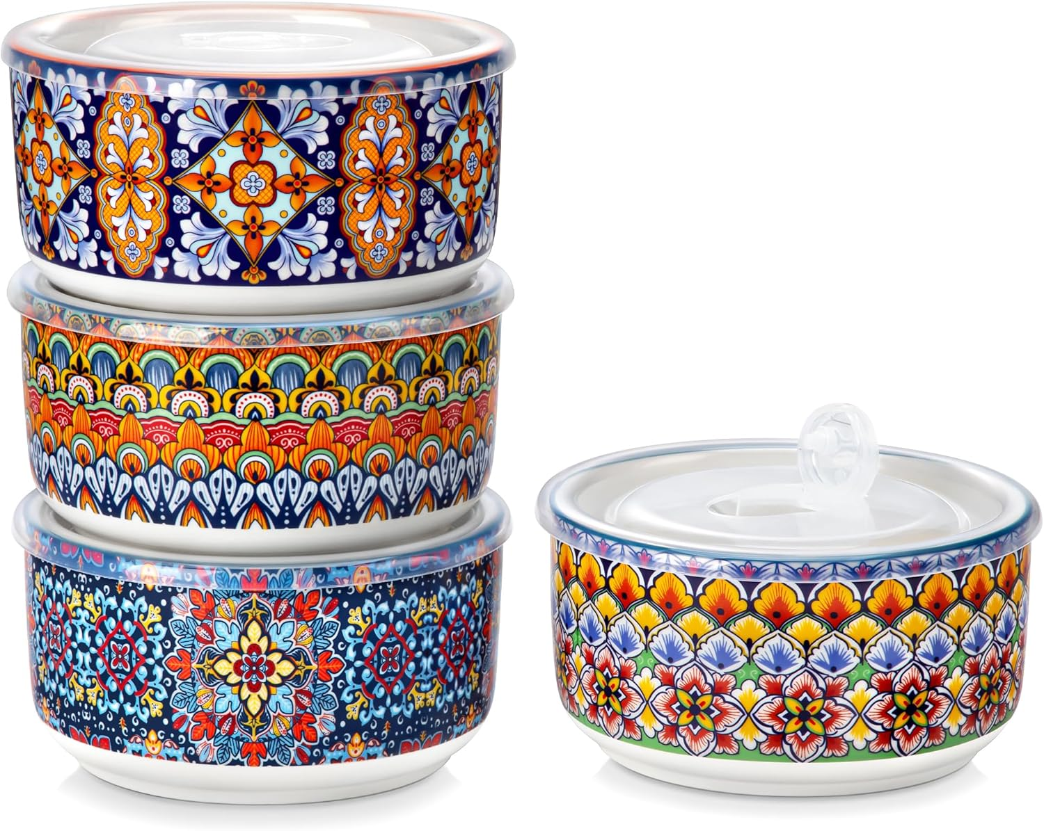 Vancasso 36 Oz Ceramic Bowls with Lids Set of 4, 6 Inch Food Storage Containers & Prep Bowls for Leftovers, Soup, Cereal, Meal Prep, Office Lunch, Microwave & Dishwasher Safe, Series SIMI image number 5