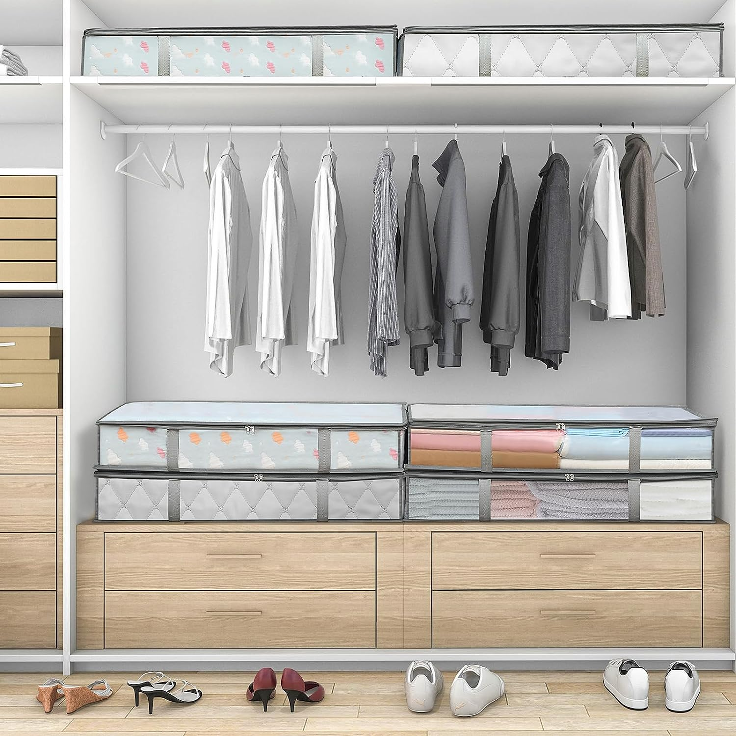 2 Pack under Bed Storage Containers Bins, Humid-Proof Plastic Underbed Storage Bins, Clothes Storage and Organization Bags, under the Bed Blanket Storage with Handles for Clothes, Bedroom image number 5