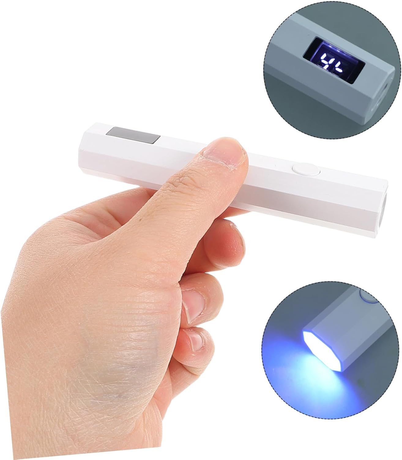 SAFIGLE Handheld Mini Nail Lamp Portable Rechargeable Gel Dryer with Digital Timer Display Fast Curing Technology Compact for Home DIY Salon Nail Art - White image number 6
