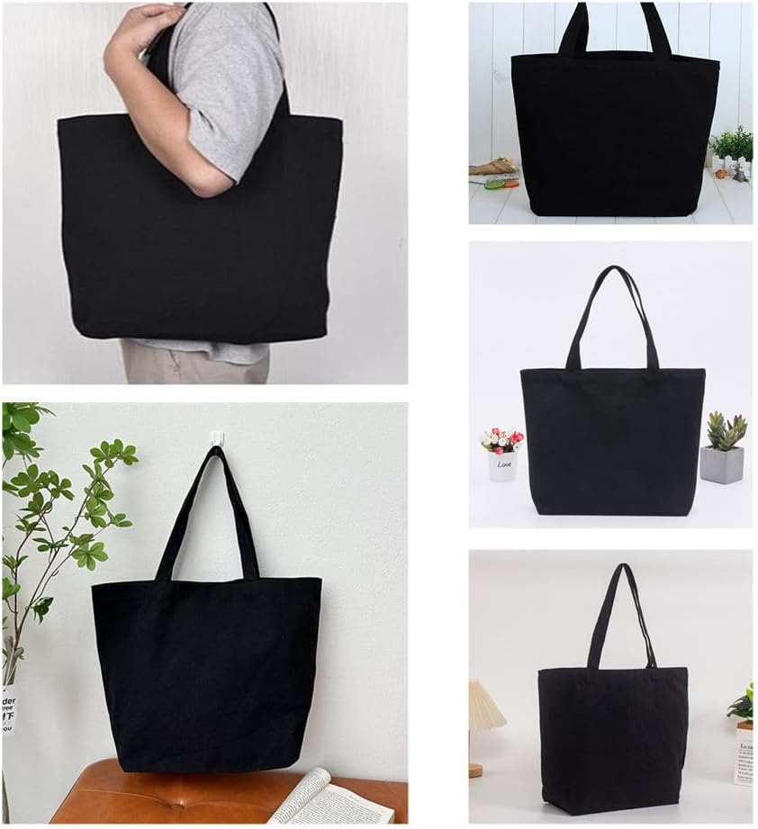 Canvas Shopping Bags, 6 Pack Reusable Canvas Tote Bags, Large Shopping Bags, Lightweight and Washable, Multi-Purpose Canvas Bags for Shopping, DIY, Grocery, Gift Bags, Etc (Black) image number 3