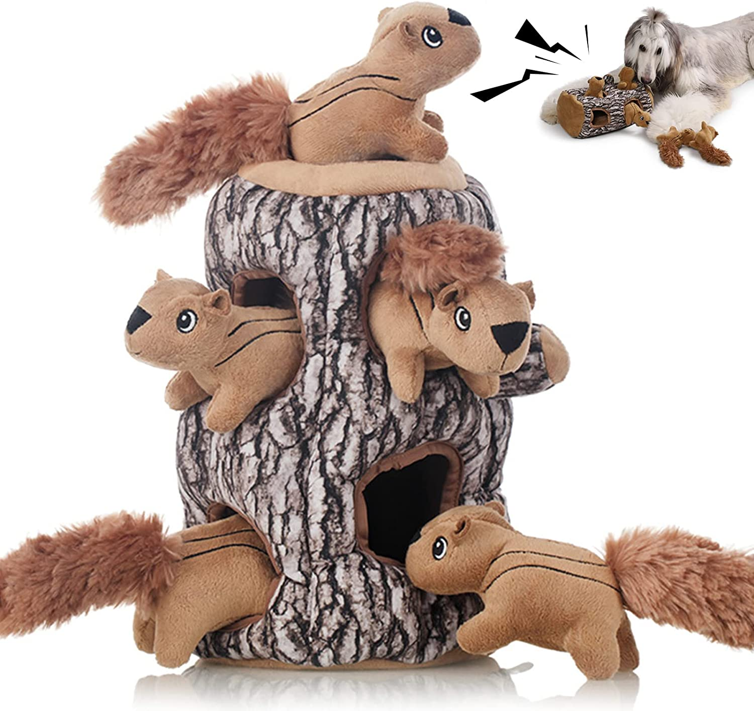 Laifug Hidden Squirrel Plush Dog Toy， Interactive Squeaky Dog Toy Hide and Seek, XL image number 5