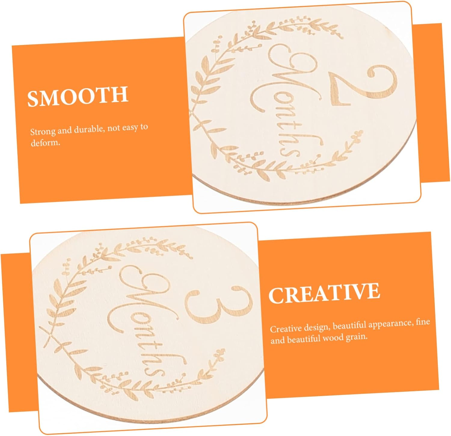 HOMSFOU 13Pcs Wooden Slices Baby Milestone Cards Natural Birch Wood Baby Monthly Marker Discs for Newborn Photography and Monthly Commemorative Keepsakes image number 2