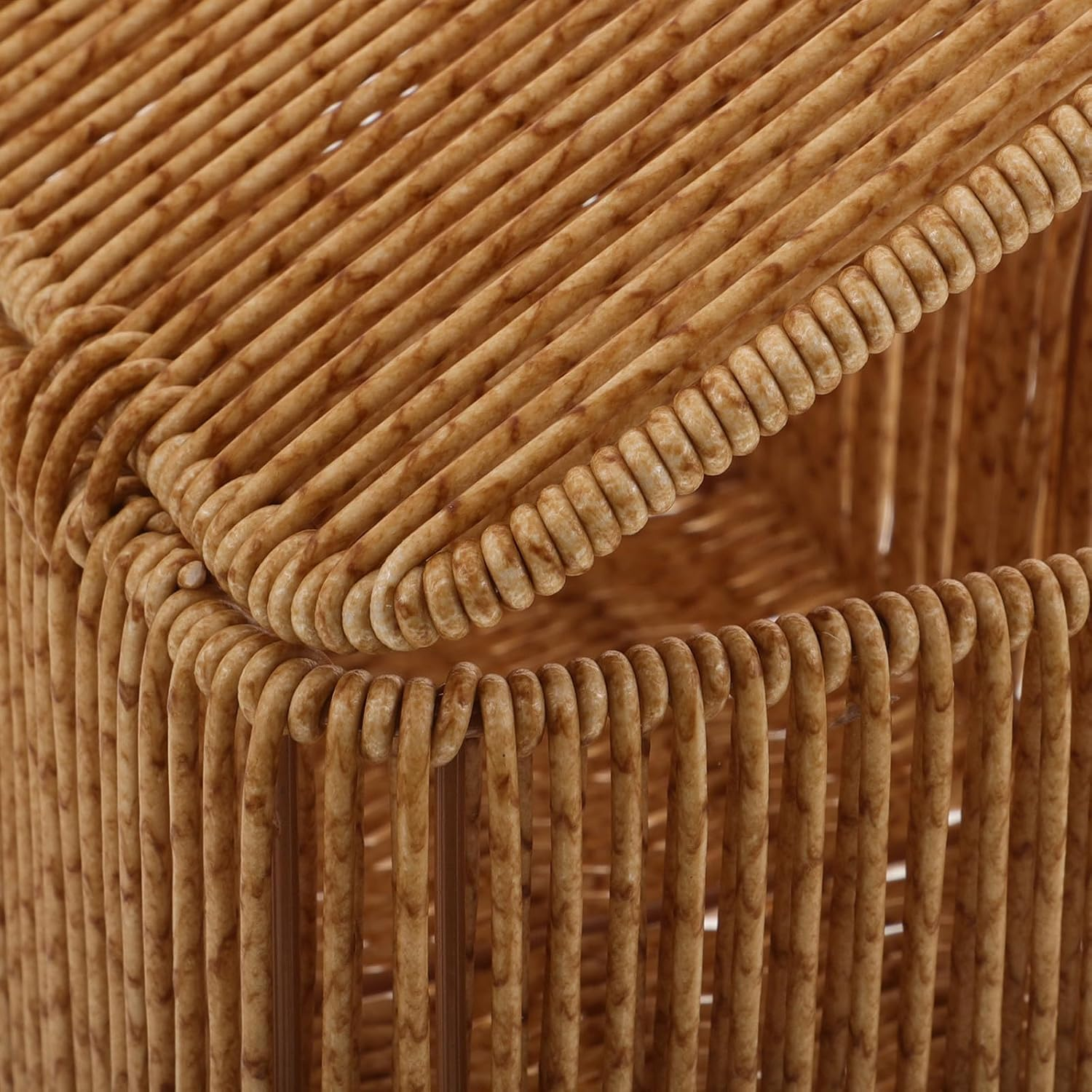 PAMINGONO Small Rectangular Rattan Storage Basket with Lid, Woven Desktop Organizer Box with 2 Dividers, Dustproof Makeup and Cosmetic Storage for Bedroom and Bathroom Shelves image number 2