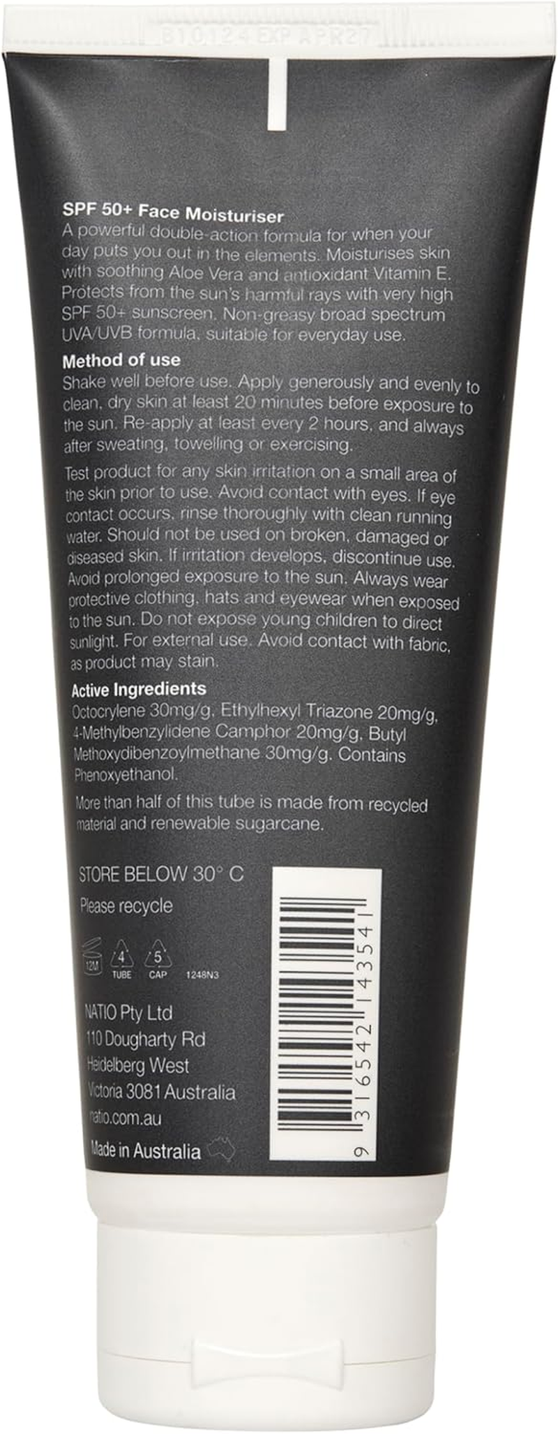 Natio Australia Natio Australia for Men SPF 50+ Face Moisturiser 100G - 2-In-1 Face Moisturiser & Sunscreen for Men - Broad Spectrum UVA/UVB Protection, Non-Greasy, Quick-Drying - Made in Australia image number 6