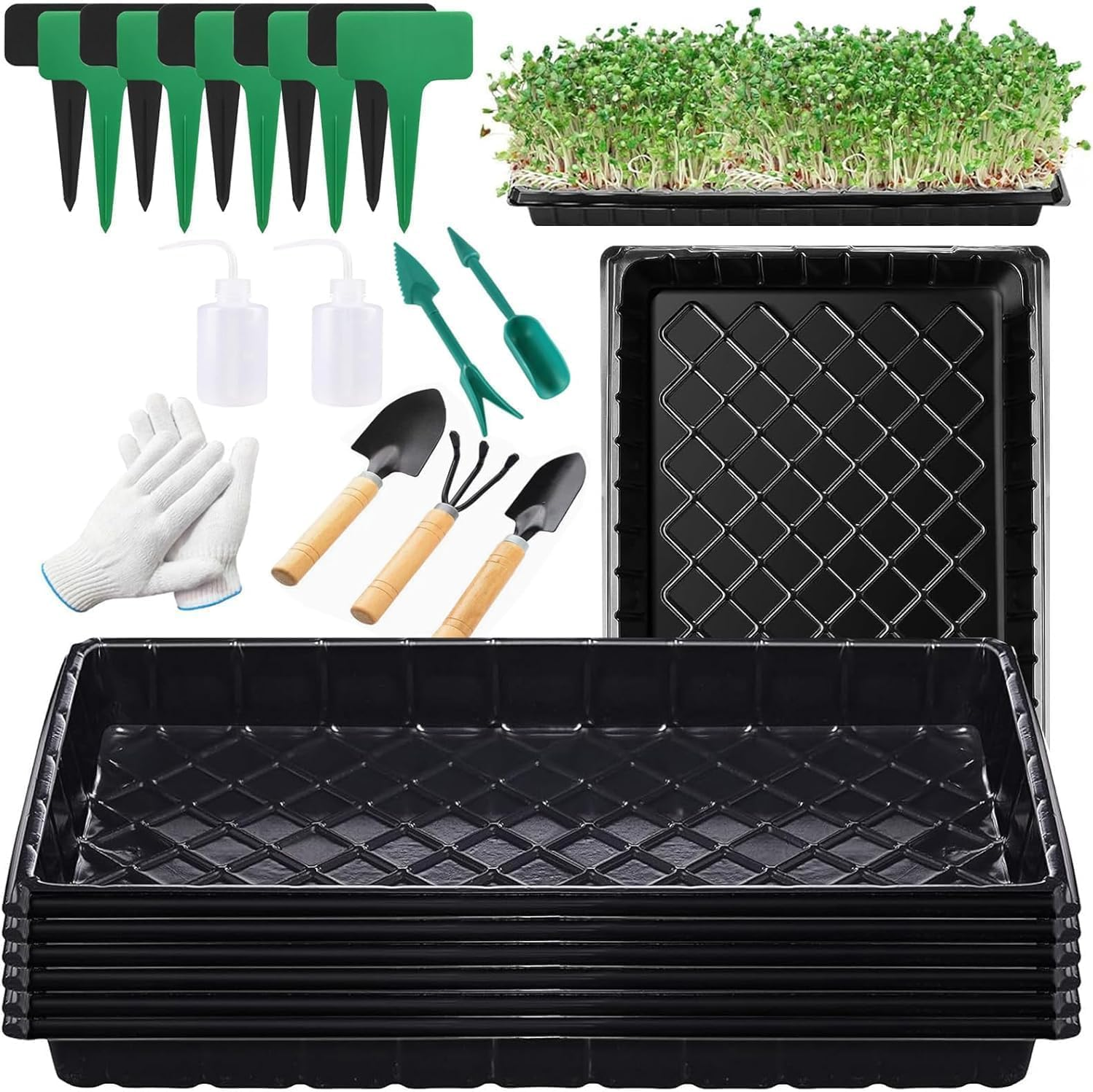 Plant Planting Garden Seed Starting Planting Trays 8 Pack without Drainage Holes Black Indoor Seedling Propagation Tray Microgreens Wheatgrass Sprouting Greenhouse Supplies Plant Tray