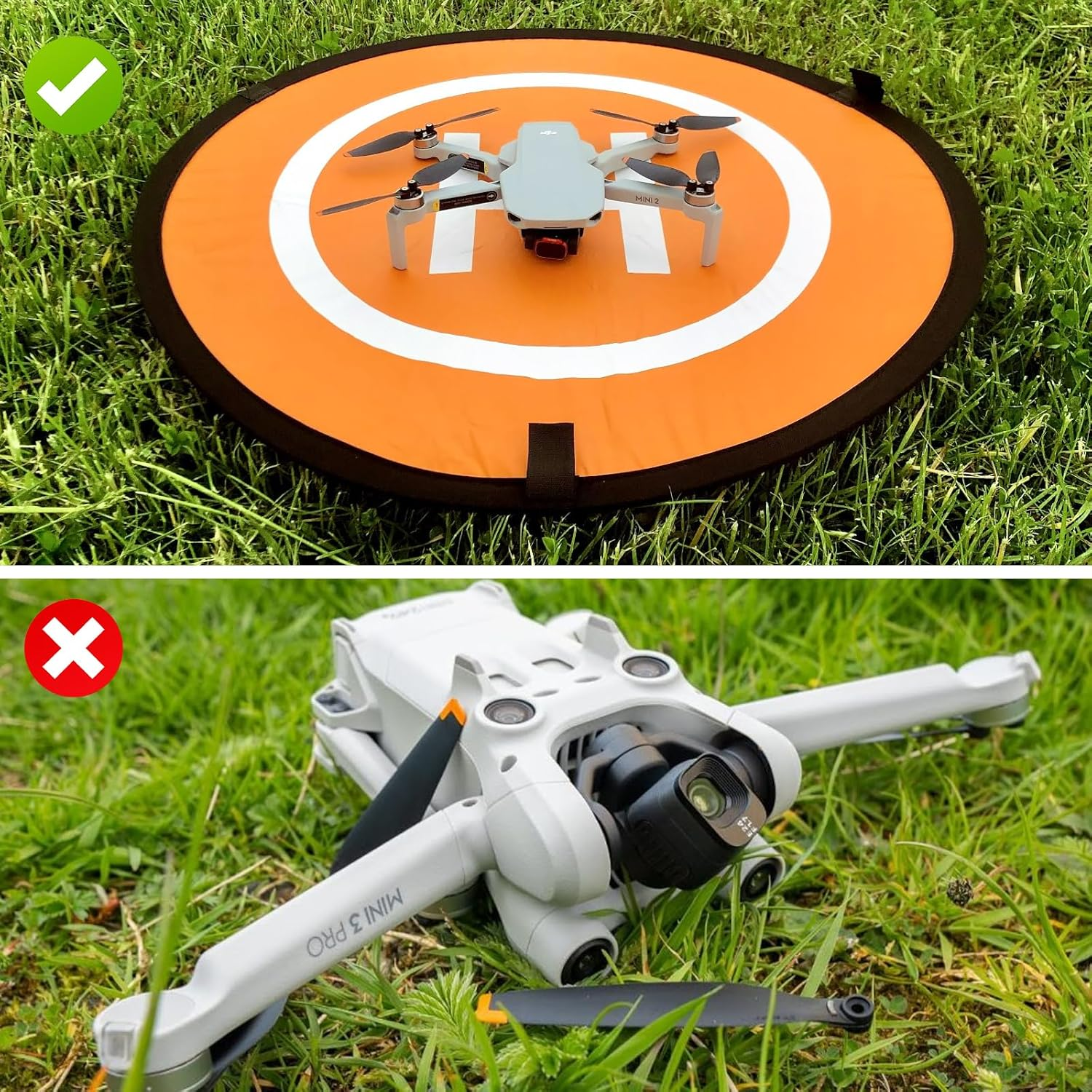 Drone Landing Pad, 22"/55Cm Waterproof Portable Foldable Helipad Helicopter Landig Mat with Pegs, Double Sided Orange/Blue, for RC Drones Helicopter DJI Mavic Mini 2 / Zoom/Air Fly 2 / Phantom/Incl image number 6