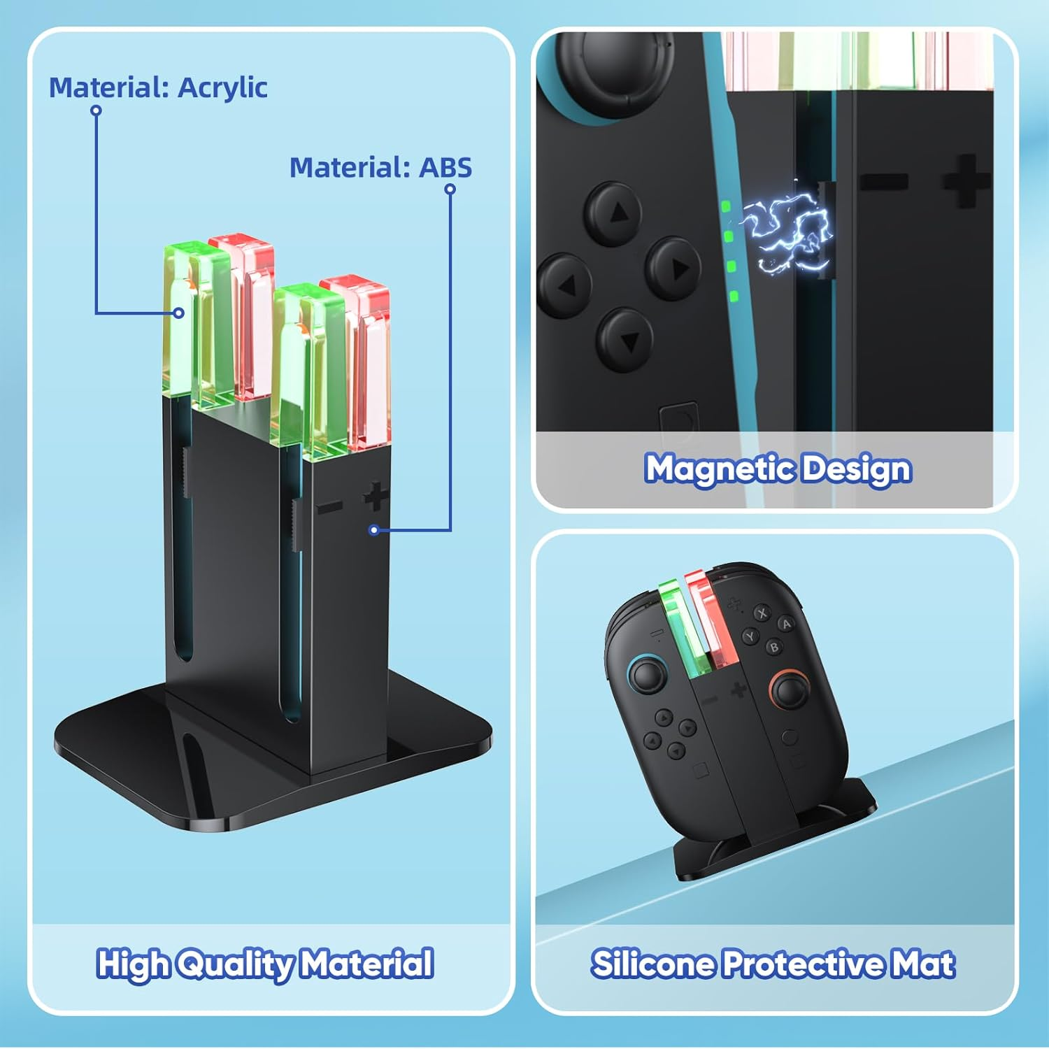 KINWIN Charging Dock for Nintendo Switch 2 (2025) Joy-Con Controllers, NS2 Joycons Charging Station with Lamppost LED Indication, Magnetic Charger Stand with a USB Type-C Charging Cable image number 4