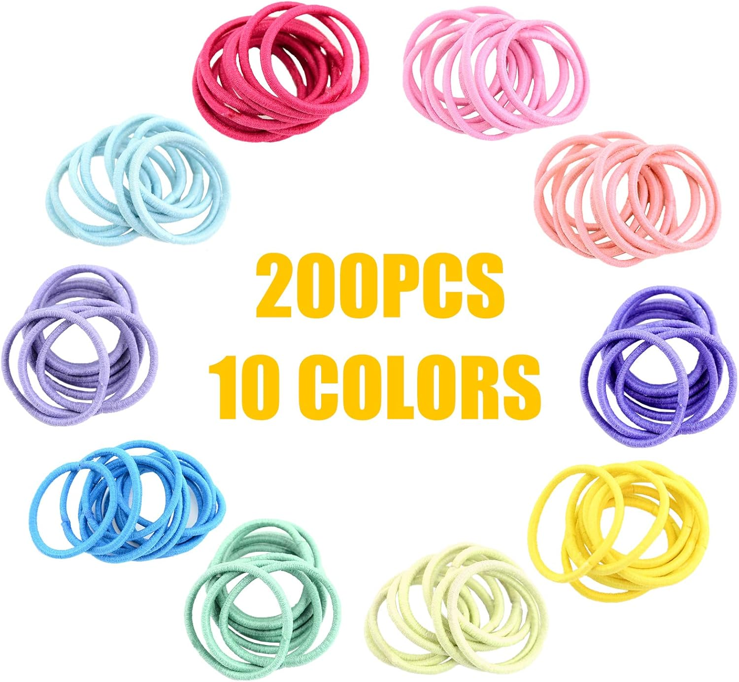 Hanyousheng Pack of 200 Colourful Elastic Hair Bobbles, 2 Mm Multicoloured Hair Bands, Non-Metal, Ponytail Holder, Hair Accessories for Little Girls, Children image number 6